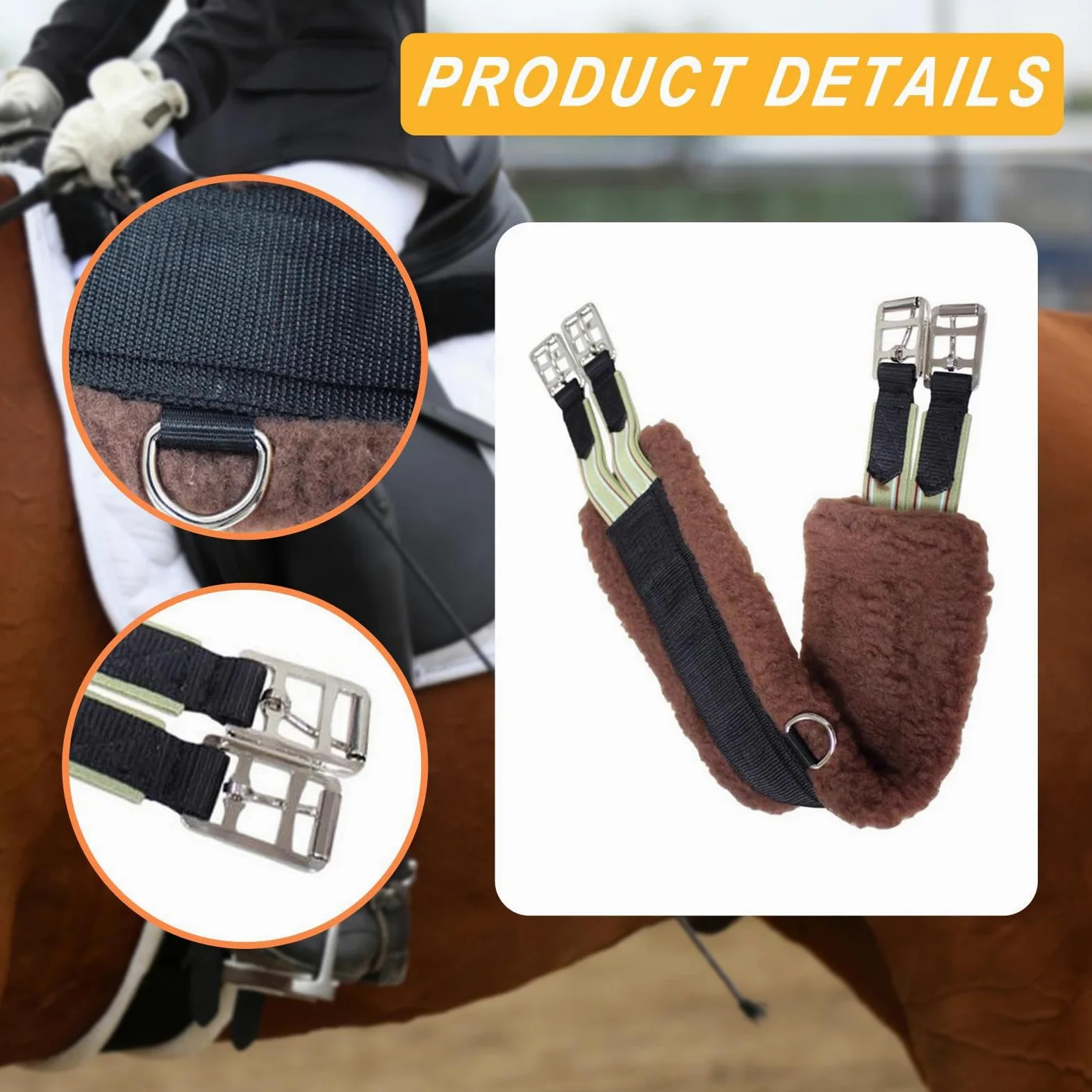 Fenteer Cincha para Caballo Cincha de Equitación Cincha para Silla Cincha Antideslizante con Franela Ligera Y Hebilla Metálica Doble Adecuada para Equitación
