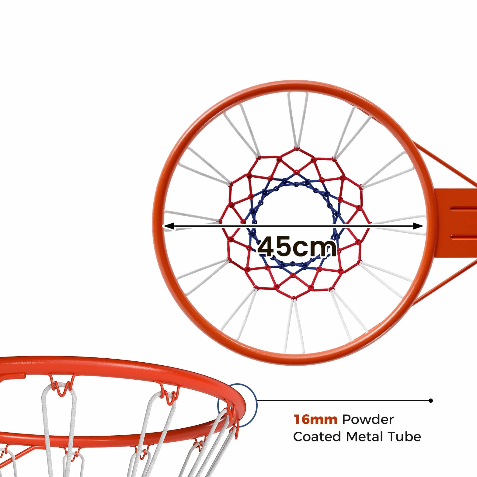 LIFEZEAL Canasta de baloncesto 45 cm diámetro montaje pared aro sólido hueco soporte red interior exterior