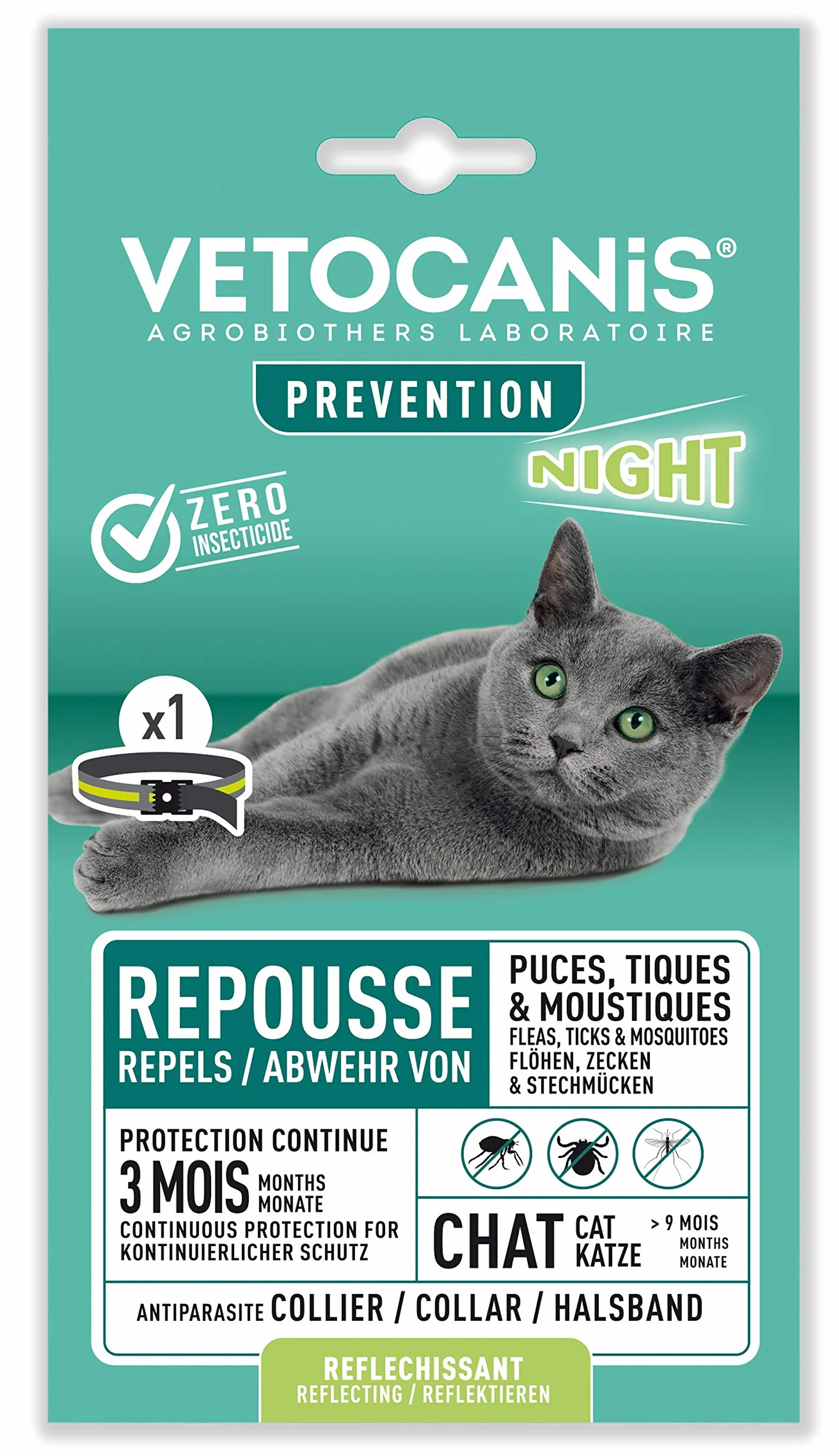 Vetocanis | Collar Antiparasitario Gatos | Protección y Tratamiento Antiparasitario Gatos | Eficaz 3 Meses | Para Gatos de + de 9 Meses | Banda Reflectante | Formulado bajo Control Veterinario