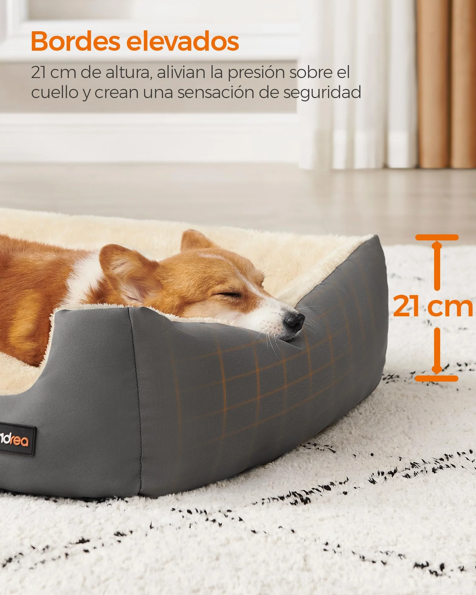Feandrea Cama para Perros, Sofá Cama para Mascotas, Alfombra Extraíble y Reversible, Bordes Elevados, Base Antideslizante, Talla M, 70 x 55 x 21 cm, Gris Paloma y Beige Arena PGW003G01