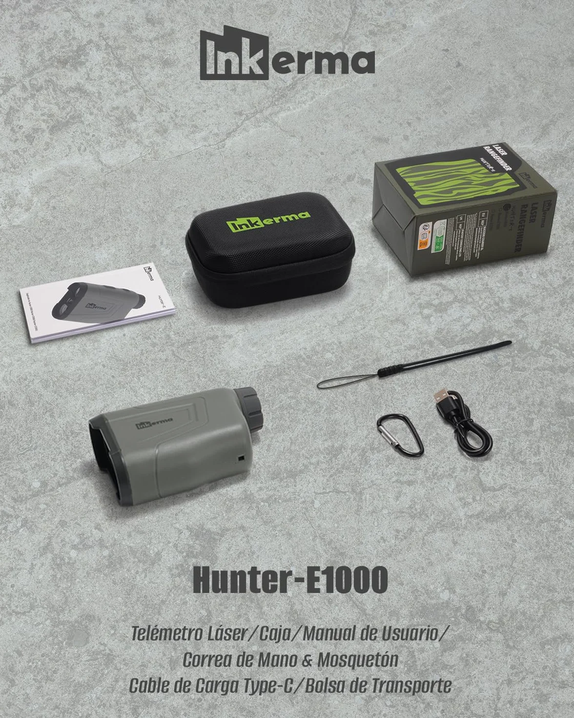 Inkerma Telémetro Caza 1000/1200M Recargable 6X LCD Ángulo Compensación Pendiente Velocidad Escaneo Hunter-E