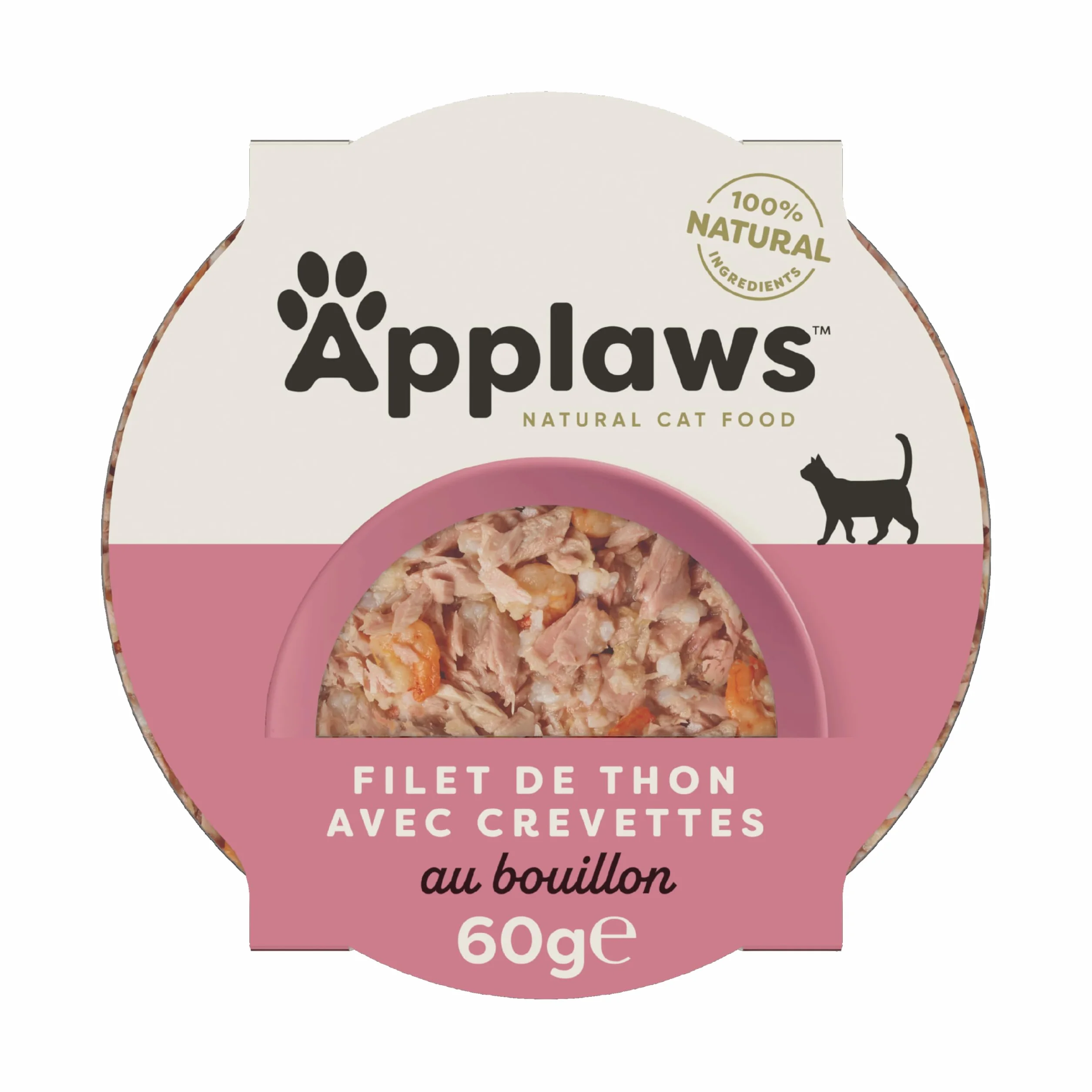 Applaws Comida para Gatos 100% Natural, Lujoso Filete de Atún con Langostinos en Caldo, 10 tarrinas de 60g