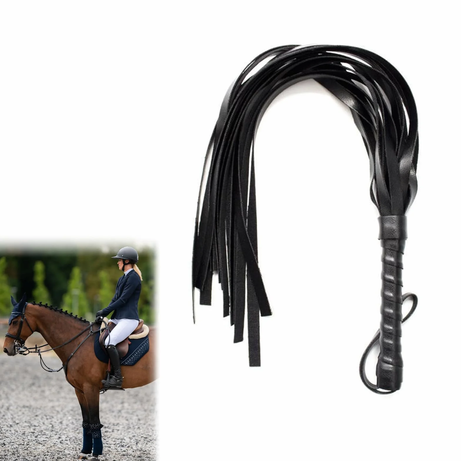 Látigo de Equitación de Cuero PU con Borlas para Deportes Ecuestres
