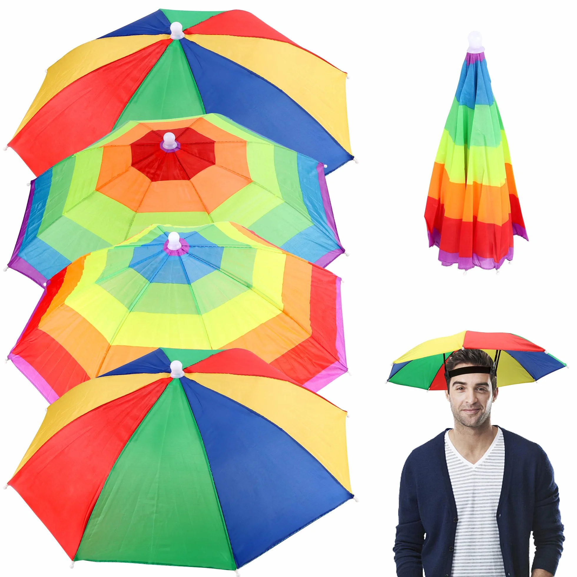 Gorra de Paraguas Arcoíris Plegable 4 Piezas para Decoración, Pesca, Golf