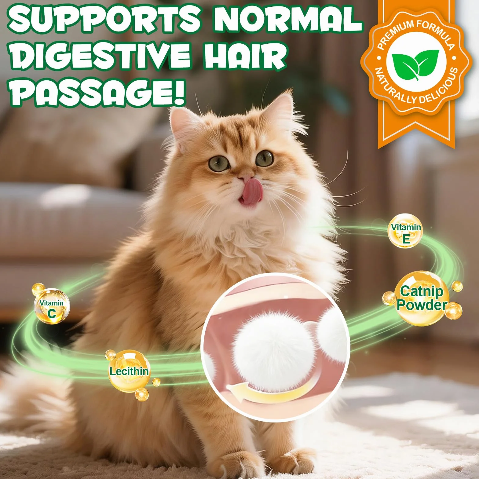 Golosinas de Hierba para Gatos 180g, Golosinas con Catnip para Gatos - Snacks para Ayuda con las Bolas de Pelo y Cuidado Dental, Fibra Natural para la Digestión, Textura Crujiente para Limpieza Dental
