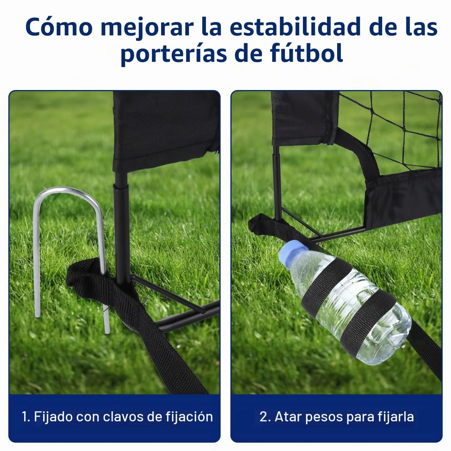 Portería de fútbol plegable 2 unidades con barras de fibra de vidrio y bolsa de transporte