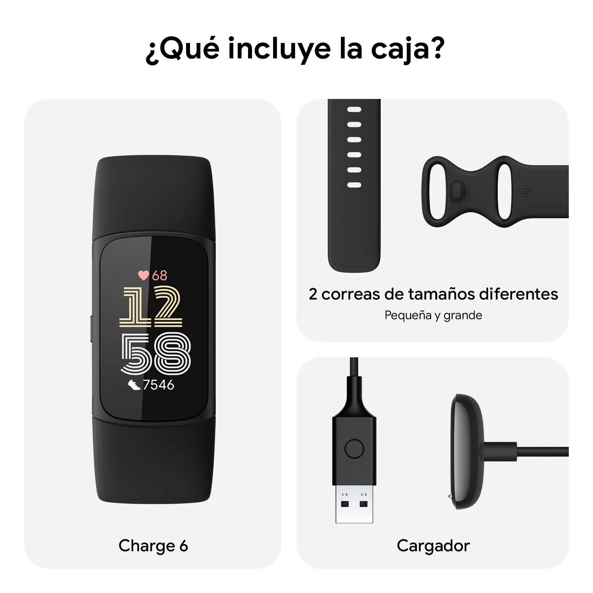 Google Fitbit Charge 6 Pulsera de actividad, 7 días de batería, Google Wallet y Maps, Obsidiana/Aluminio Negro