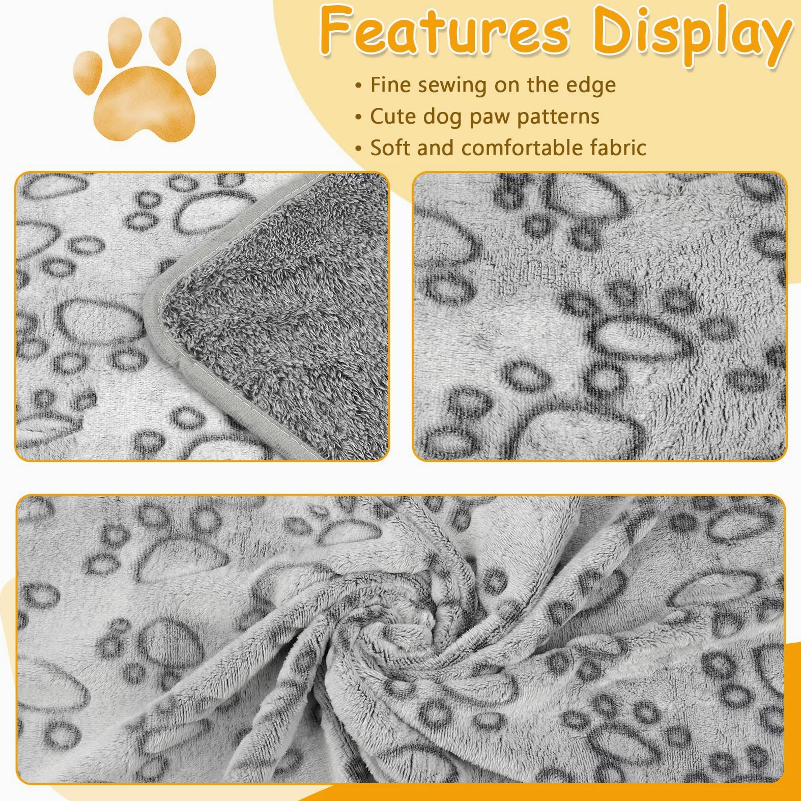 Neerow 3 mantas para perros, 76 x 52 cm, manta mullida para gatos, manta suave de forro polar para perros, manta lavable para mascotas, color gris, para perros pequeños y medianos