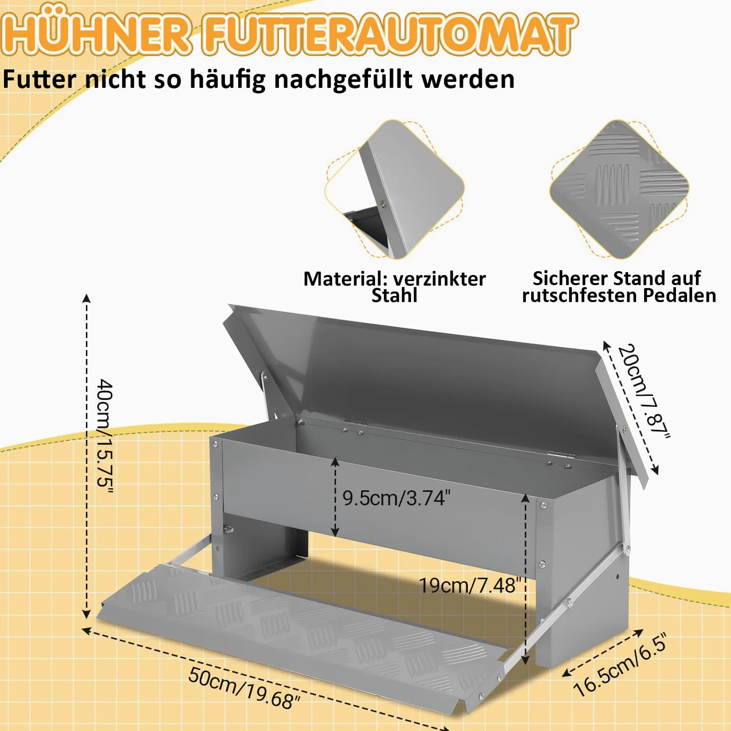 Comedero automático para mascotas con tapa de acero inoxidable, 5 kg, comedero automático para gallinas, 2 comederos, diseño antideslizante e innovador bisel interior, ideal para perros y
