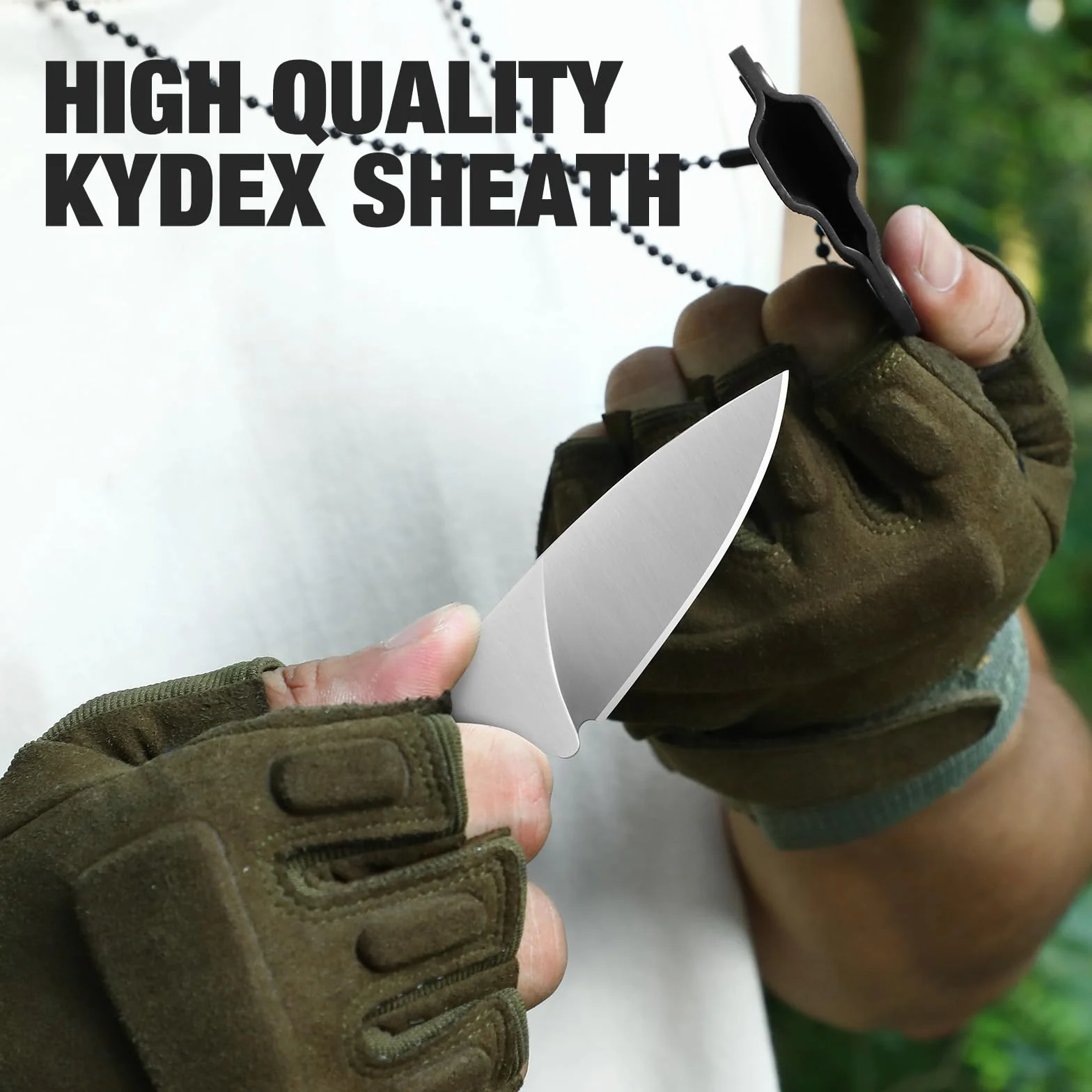 Omesio Cuchillo de Cuello EDC Pequeño con Vaina Kydex, Hoja D2, Mango G10