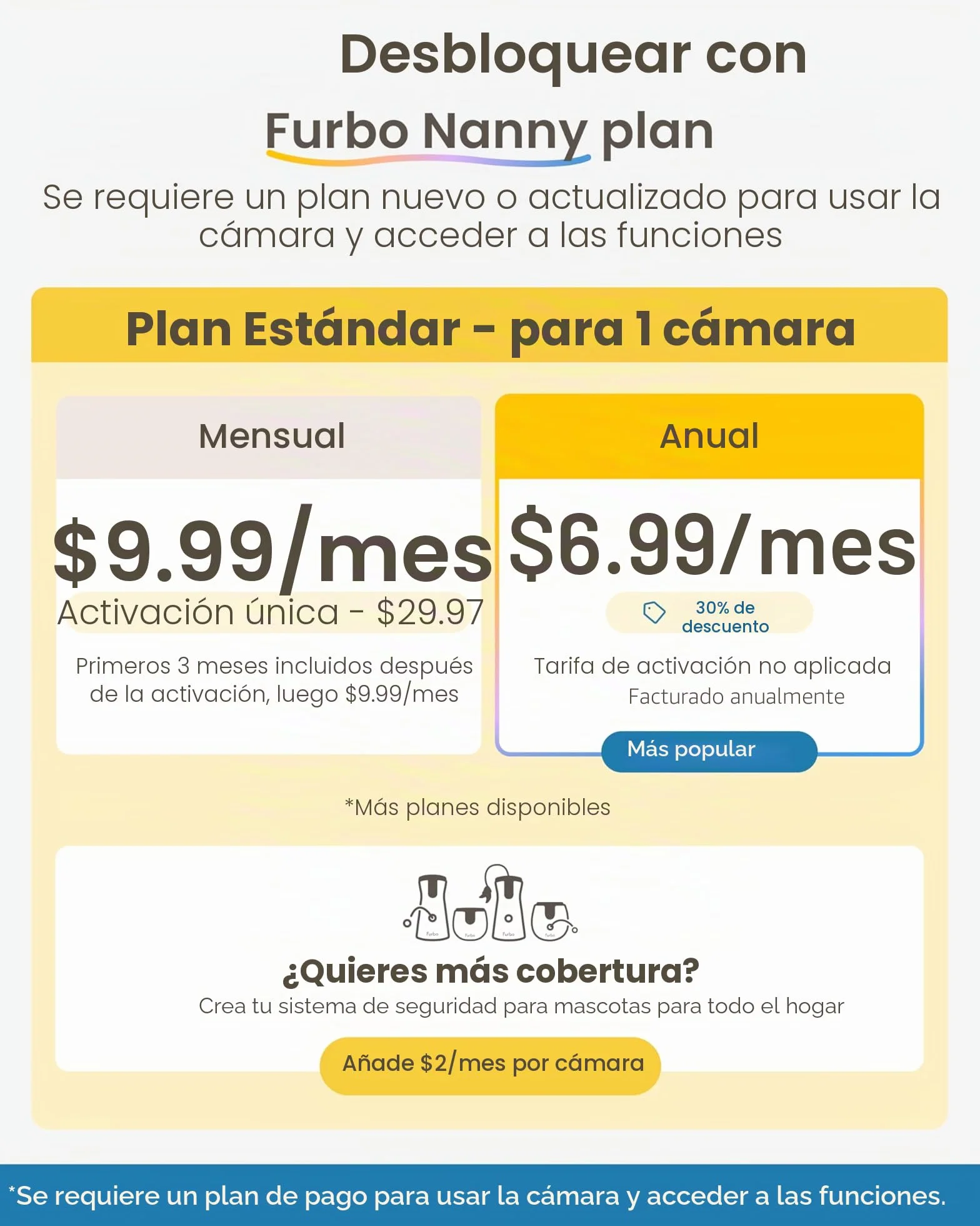 Furbo Mini cámara de 360º para mascotas, desbloquea la cámara inteligente y las funciones inteligentes con plan de pago: seguridad para el hogar y alertas de seguridad para perros y gatos, dispensador