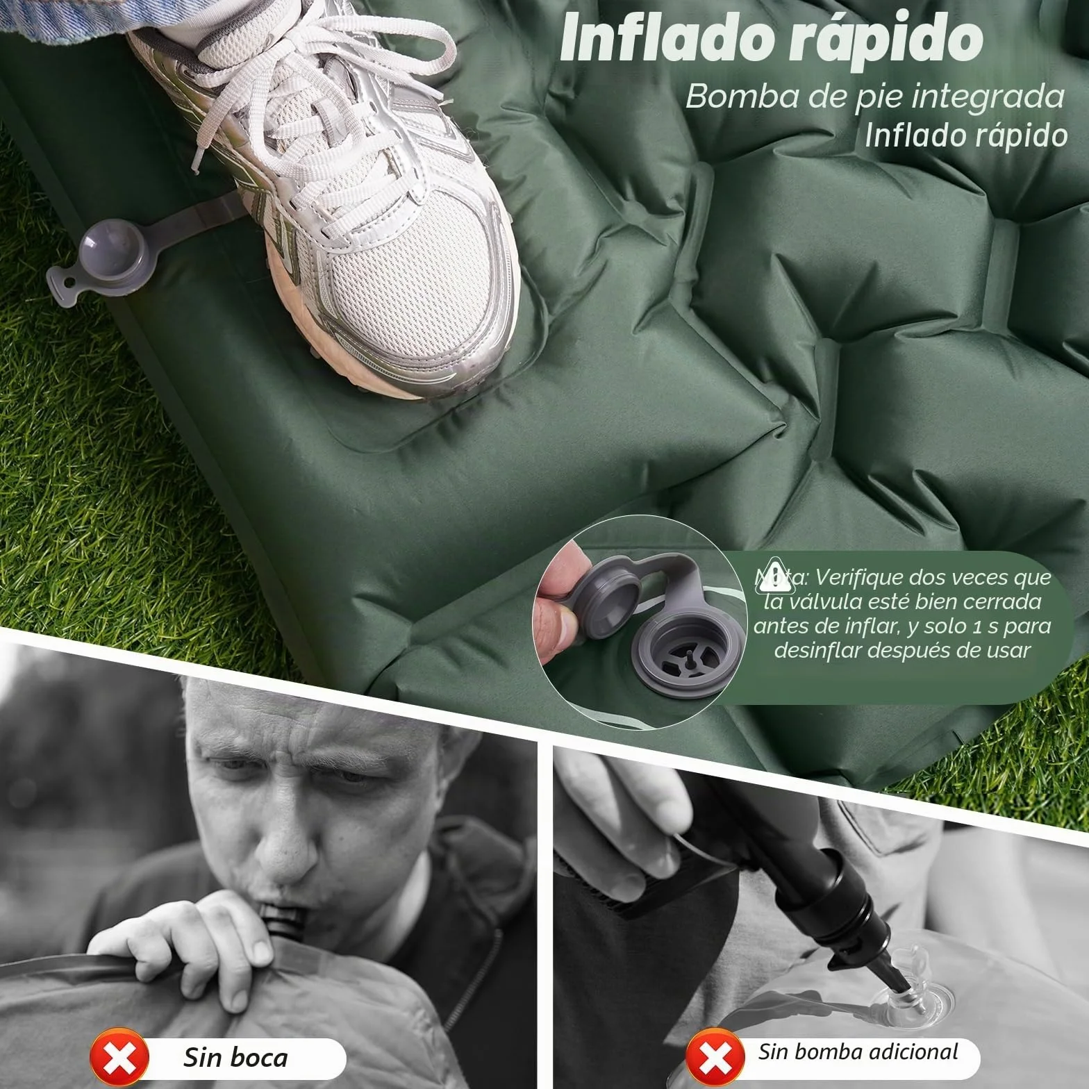 JATEKA Esterilla Camping Inflable Autoinflable Individual con Bomba de Pie y Almohada