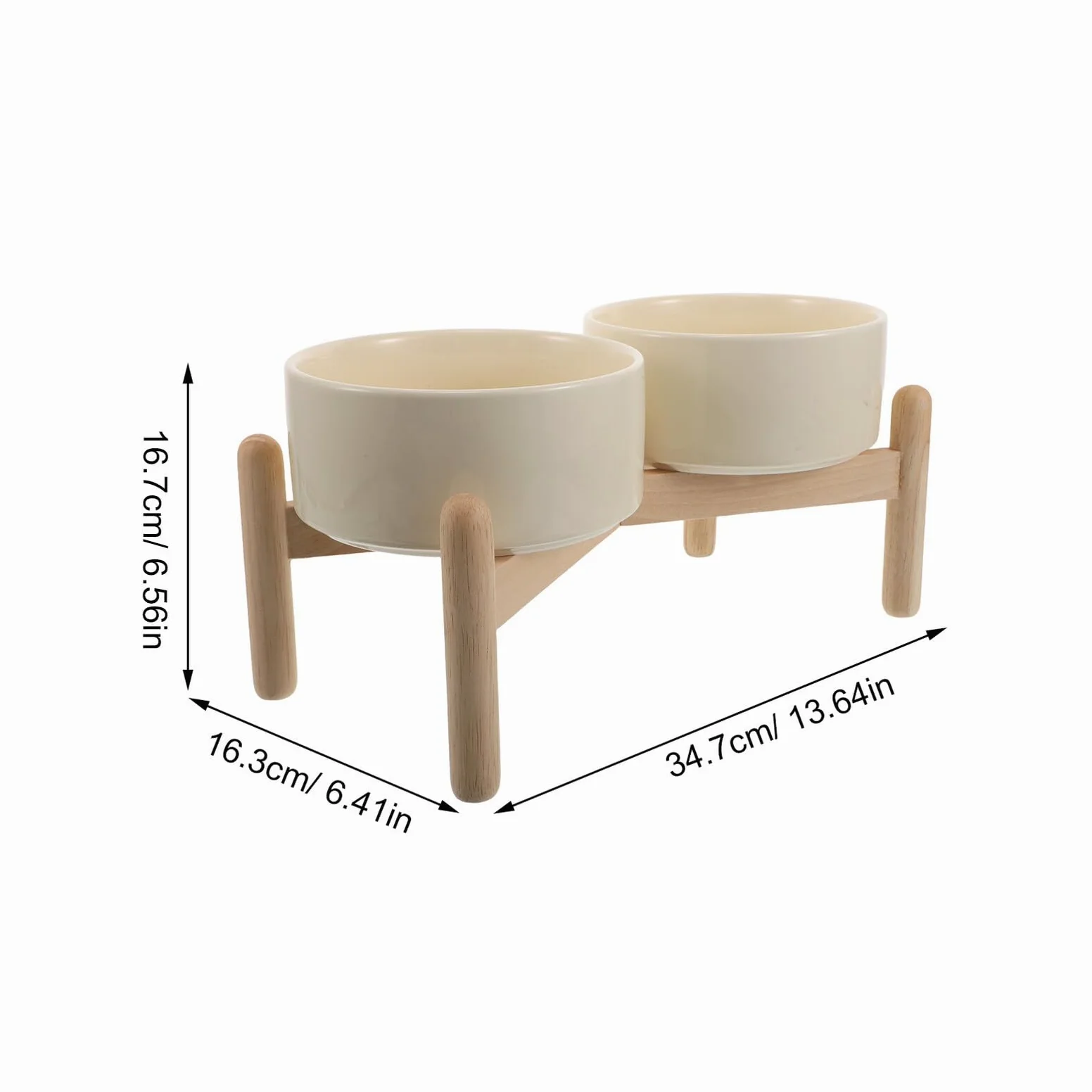 Gatuida Cuencos Elevados de Cerámica para Perros y Gatos 850 Ml con Soporte de Madera Antideslizante, Doble Tazón 15,5 Cm para Comida y Agua, Cuidado del Cuello y Articulaciones, Comedero