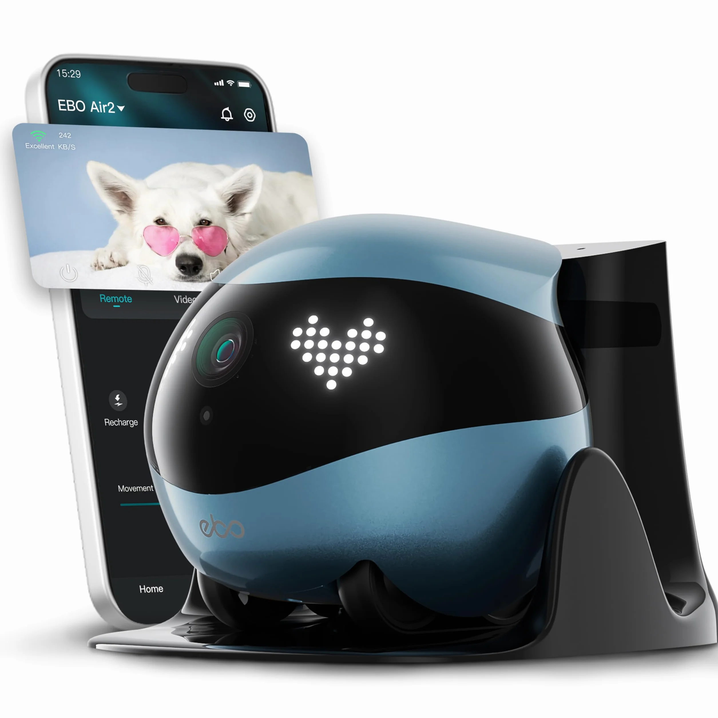 Enabot EBO Air 2 FamilyBot, cámara para mascotas con aplicación, 2 K cámaras móviles para animales de compañía con expresiones faciales personalizables, cámara inalámbrica para gatos con visión