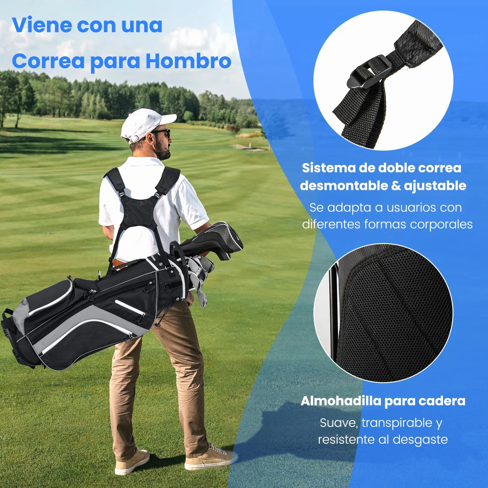 COSTWAY Bolsa Golf 14 Divisores, 6 Bolsillos, Correa Doble, Capucha Lluvia, 2,3 Kg