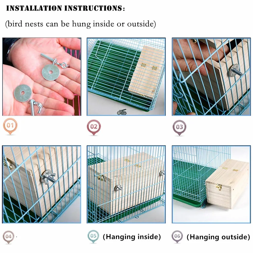 YJJKJ - Caja de nido de perrinito de madera de pino para pájaros, cacatúas, loros (M)