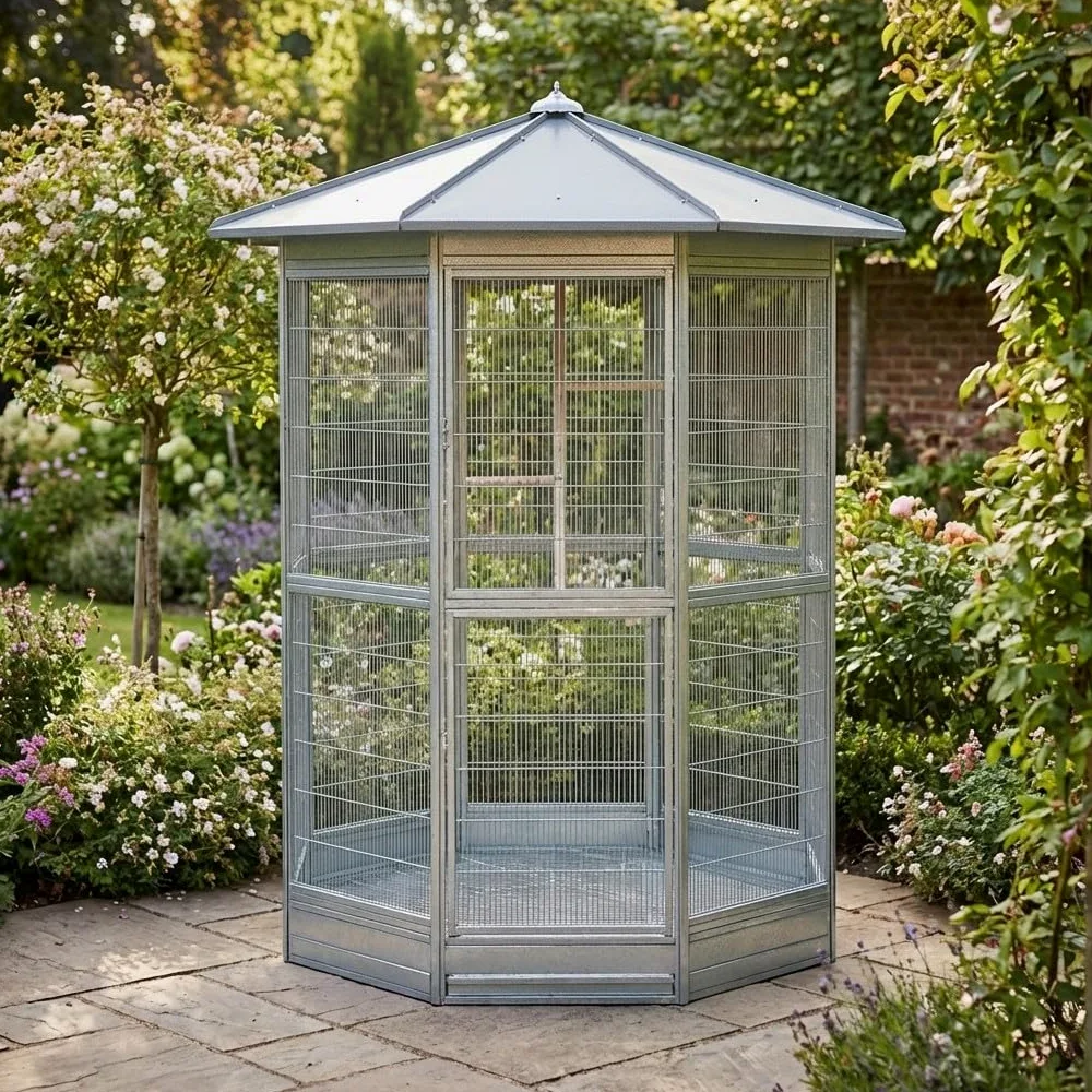 Suinga Pajarera Galvanizada 8 Lados 150x235 cm | Jaula para Pajaros Grande | Aviario Loro Canario Cacatura Guacamayo Aves