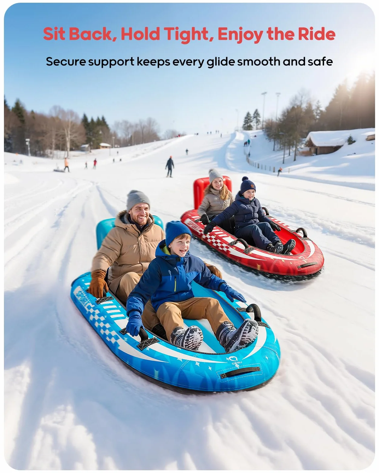 QPAU Trineo de nieve inflable para 2 personas con cubierta de lona, respaldo y asas reforzadas