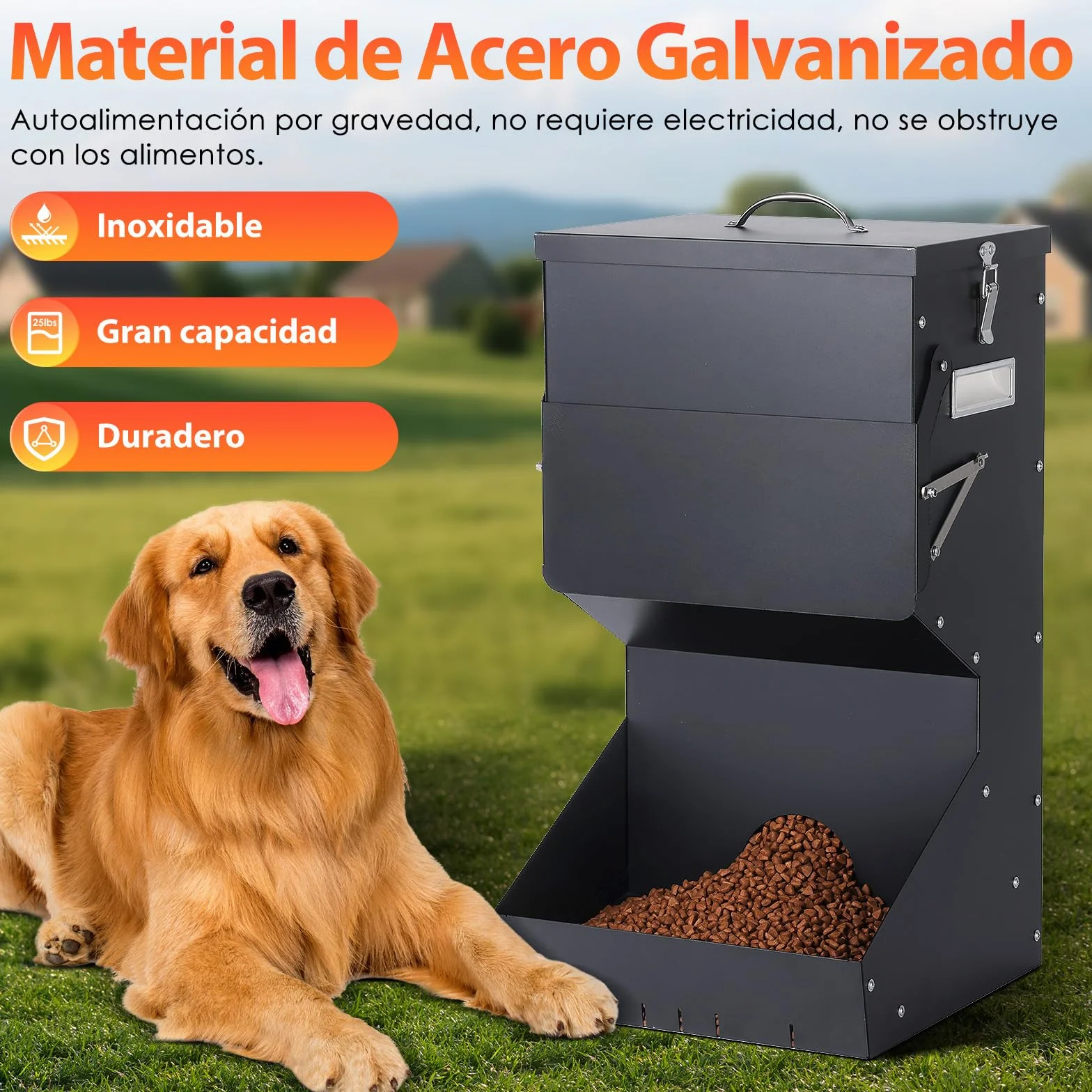 Alimentación automática para perros al aire libre colgando comida para mascotas de raza grande 11kg, comedero automático para perros de metal auto-alimentación comida para perros