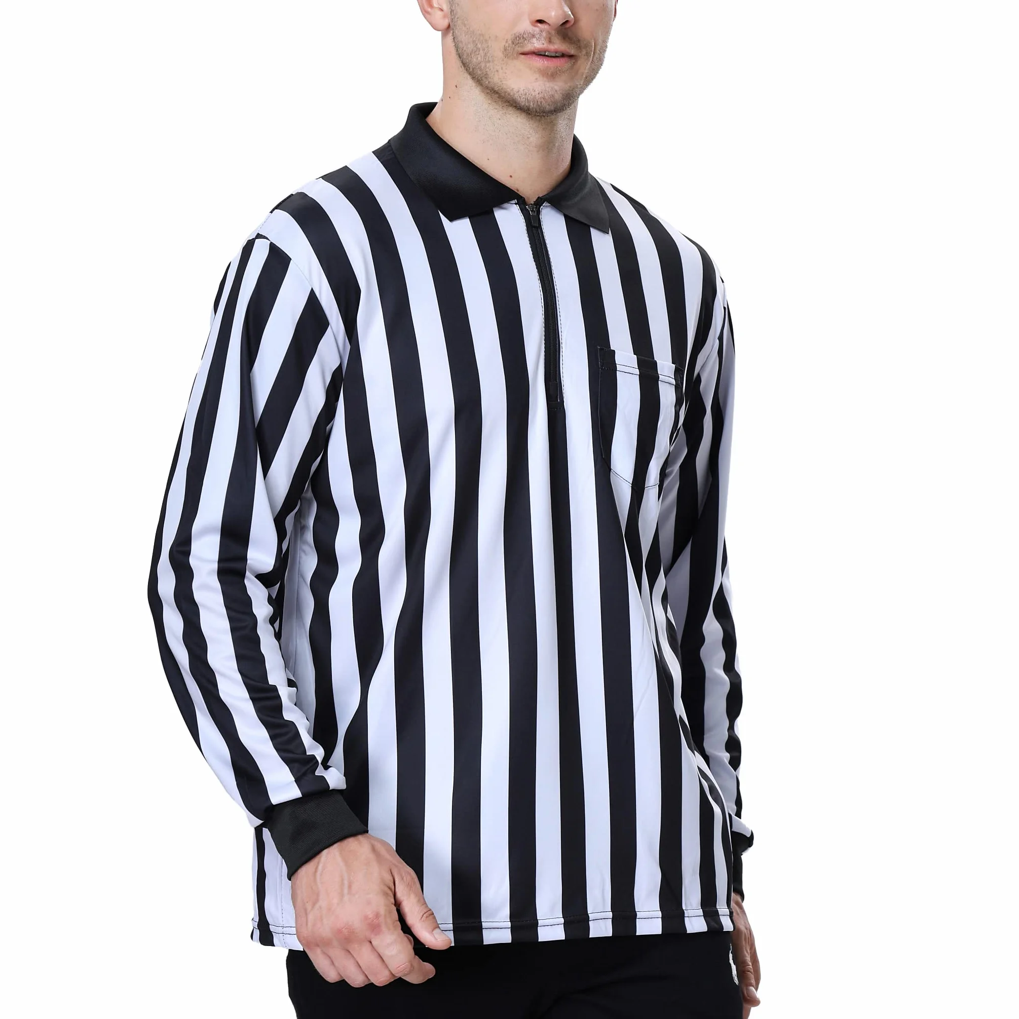 TopTie Camiseta árbitro Manga Larga Deporte Ropa Cremallera 1/4 Rayas Negras y Blancas