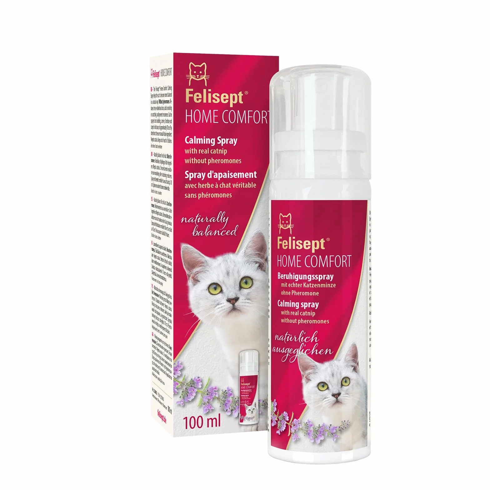 Felisept Home Comfort Spray antiarañazos gatos 100ml - Con Hierba Gatera Natural sin Feromonas para gatos - Reduce El Comportamiento Indeseable, El Estrés Y La Inquietud En Casa Y En Movimiento