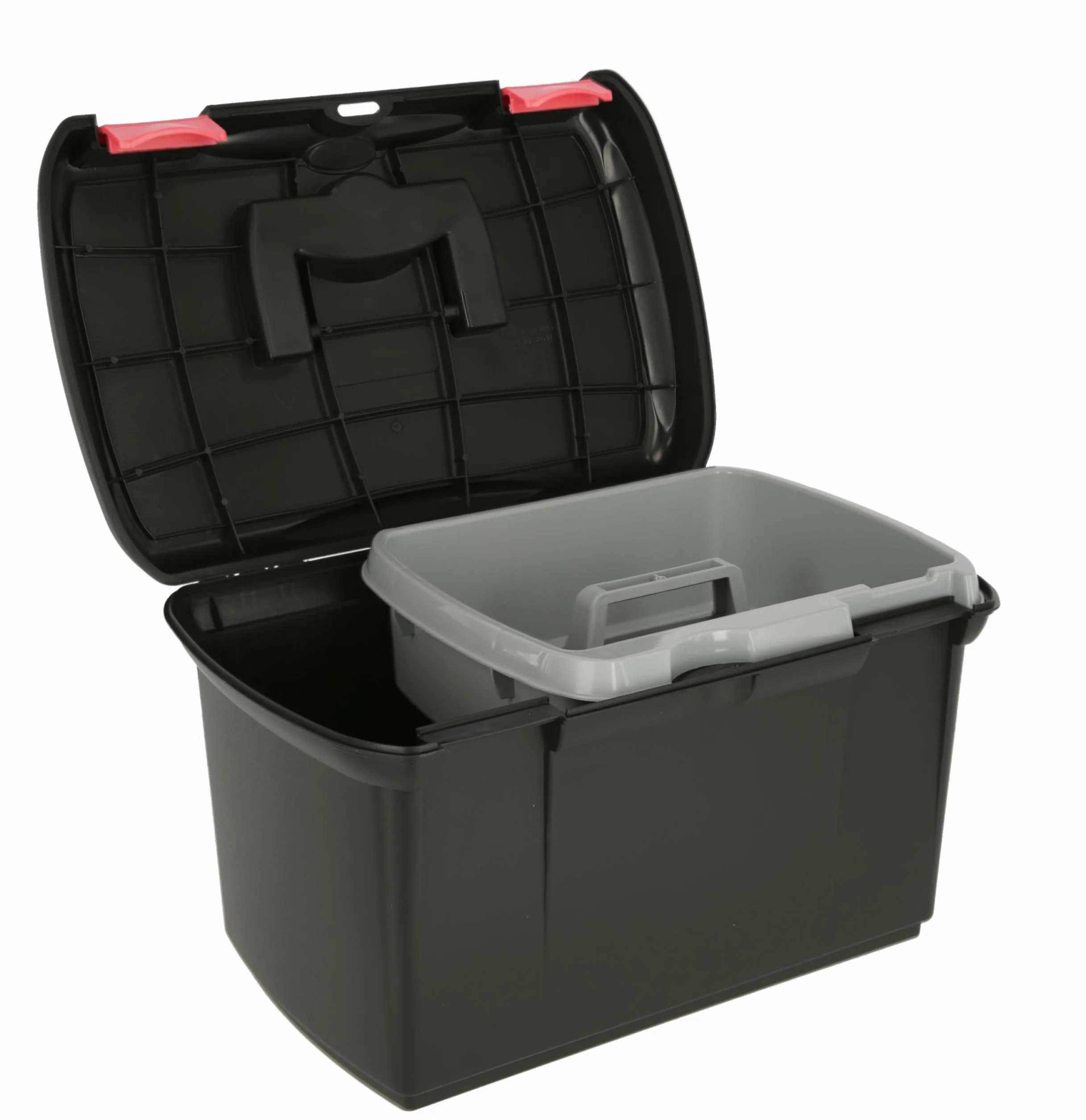 Covalliero Caja de Aseo Arrezzo, Color Negro/Fucsia, 40x25x24,5 cm, de plástico, con pestañas, Inserto extraíble y Tapa con Solapas de Cierre