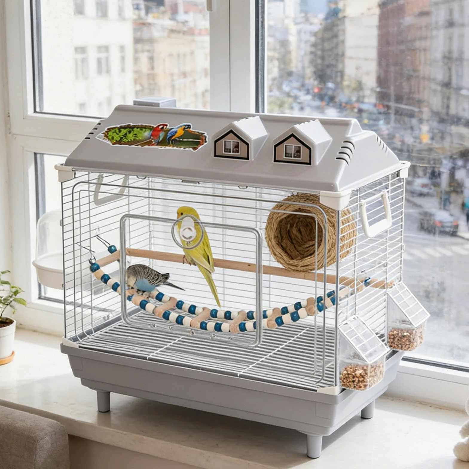 Jaulas para Pájaros y Aves de Compañía Transportín Transparente Portátil | Jaula para Periquitos con Percha de Madera Para Canarios, Agapornis, Guacamayos, Conuros, Cacatúas Y