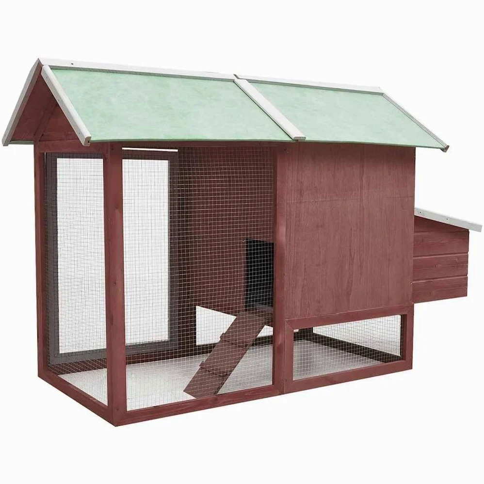 Gallinero de madera de 170 x 81 x 110 cm, jaula para gallinas, moca y verde, para animales pequeños, con nido extensible, rampa para gallineros, de pino y abeto