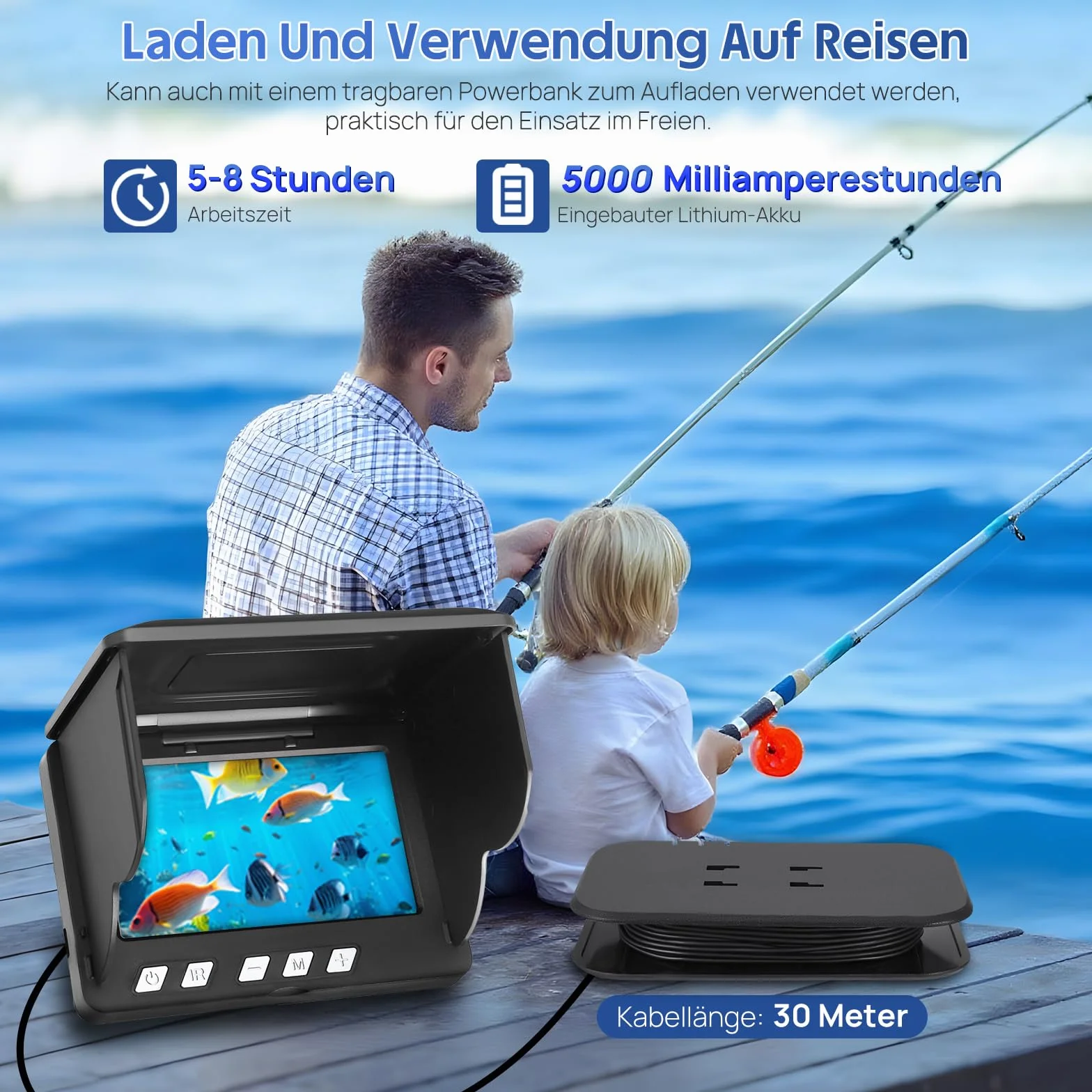Cámara subacuática de pesca Fishfinder 220° visión nocturna infrarrojos HD 30m cable para pescadores