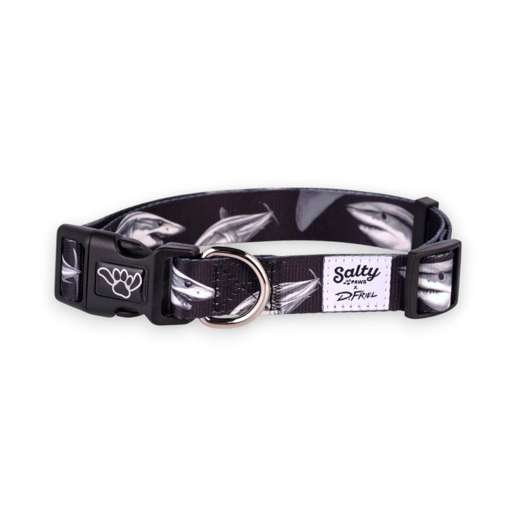 Shaka's Salty Paws Collar de perro para niño y niña, pequeño, mediano y grande (collar de perro grande de 18 a 26 pulgadas para perros de 50 a 90 libras, collar de perro negro Mako Shark D. Friel)