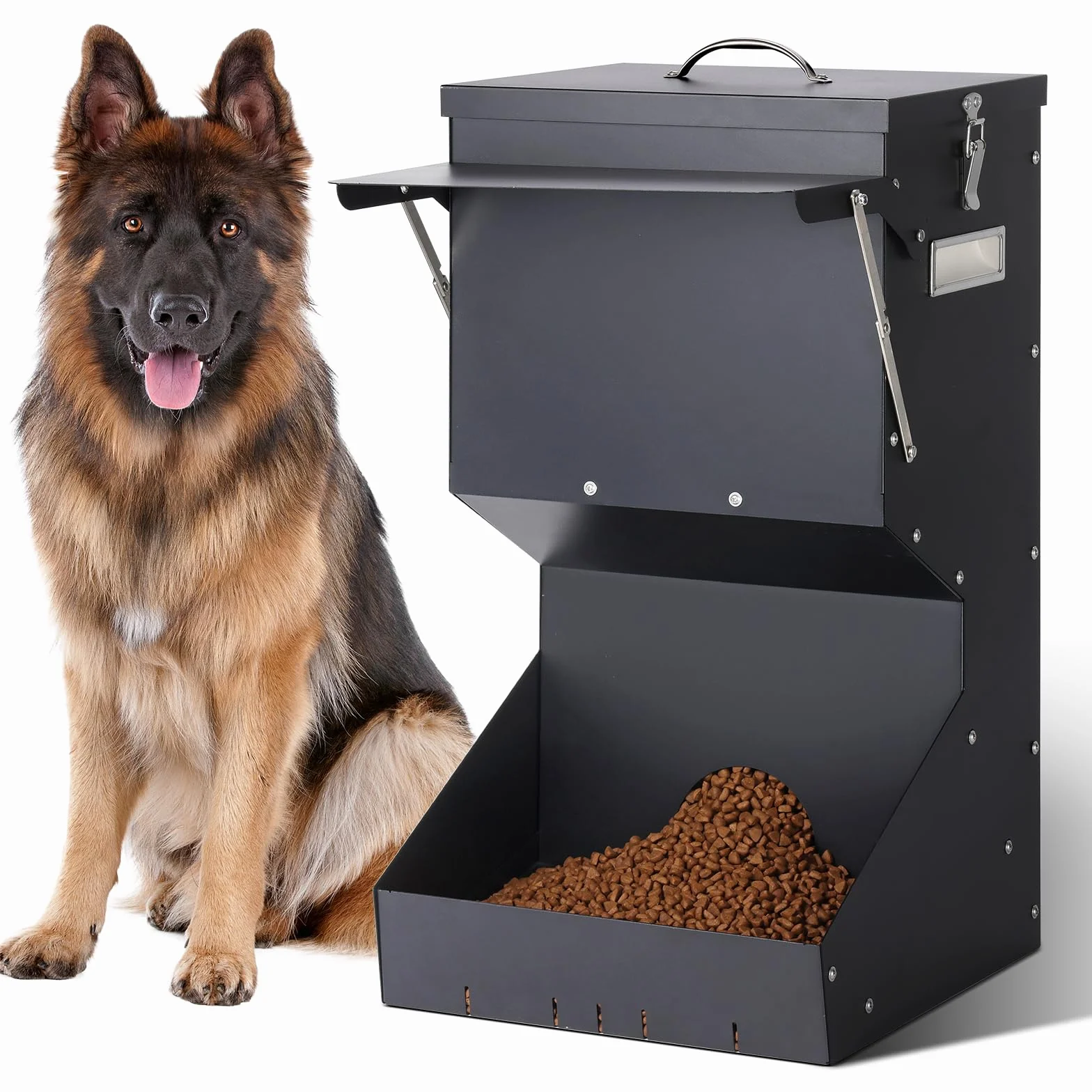 Alimentación automática para perros al aire libre colgando comida para mascotas de raza grande 11kg, comedero automático para perros de metal auto-alimentación comida para perros