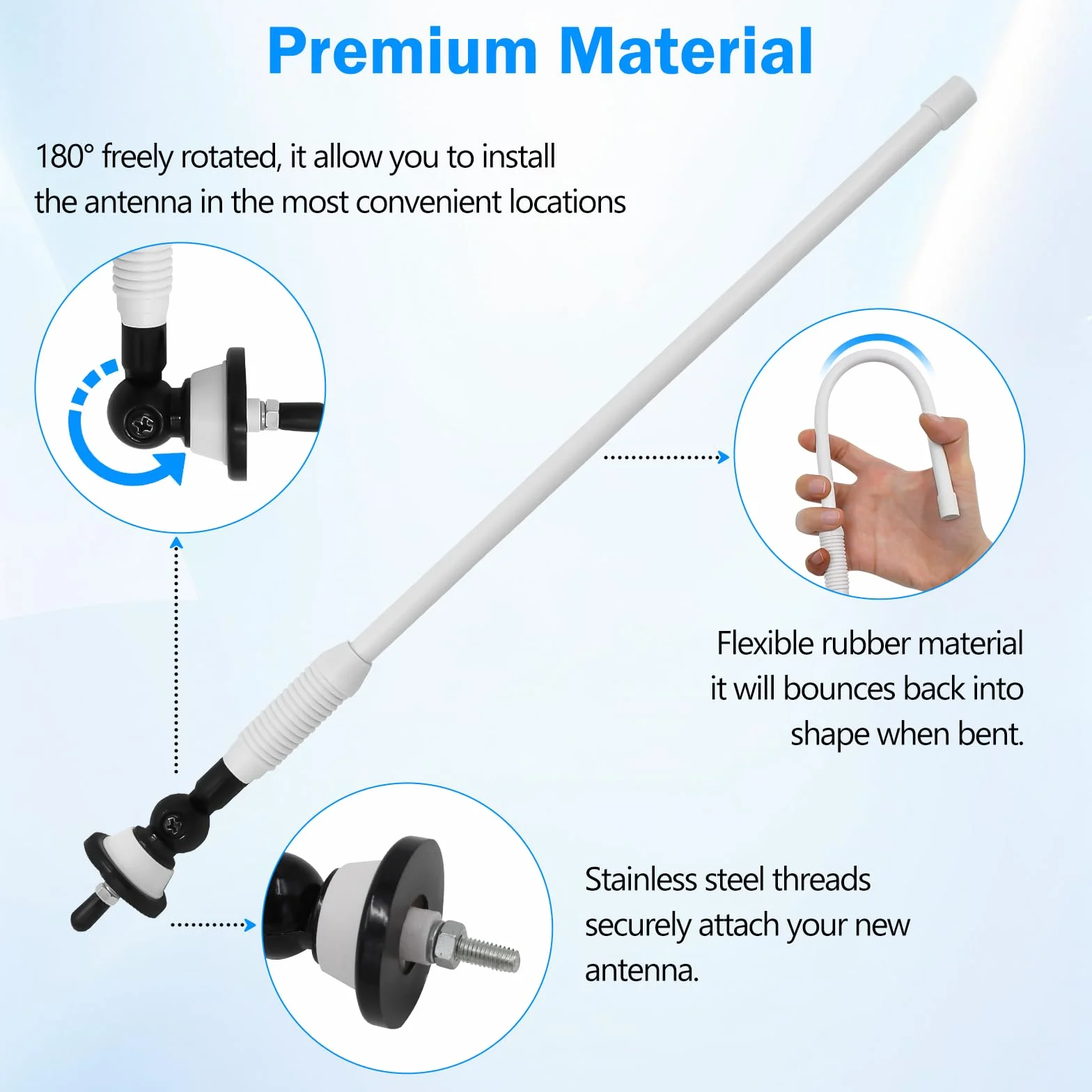 STUDIOFINIX Antena de radio marítima impermeable Dipolo flexible mástil FM AM para barco