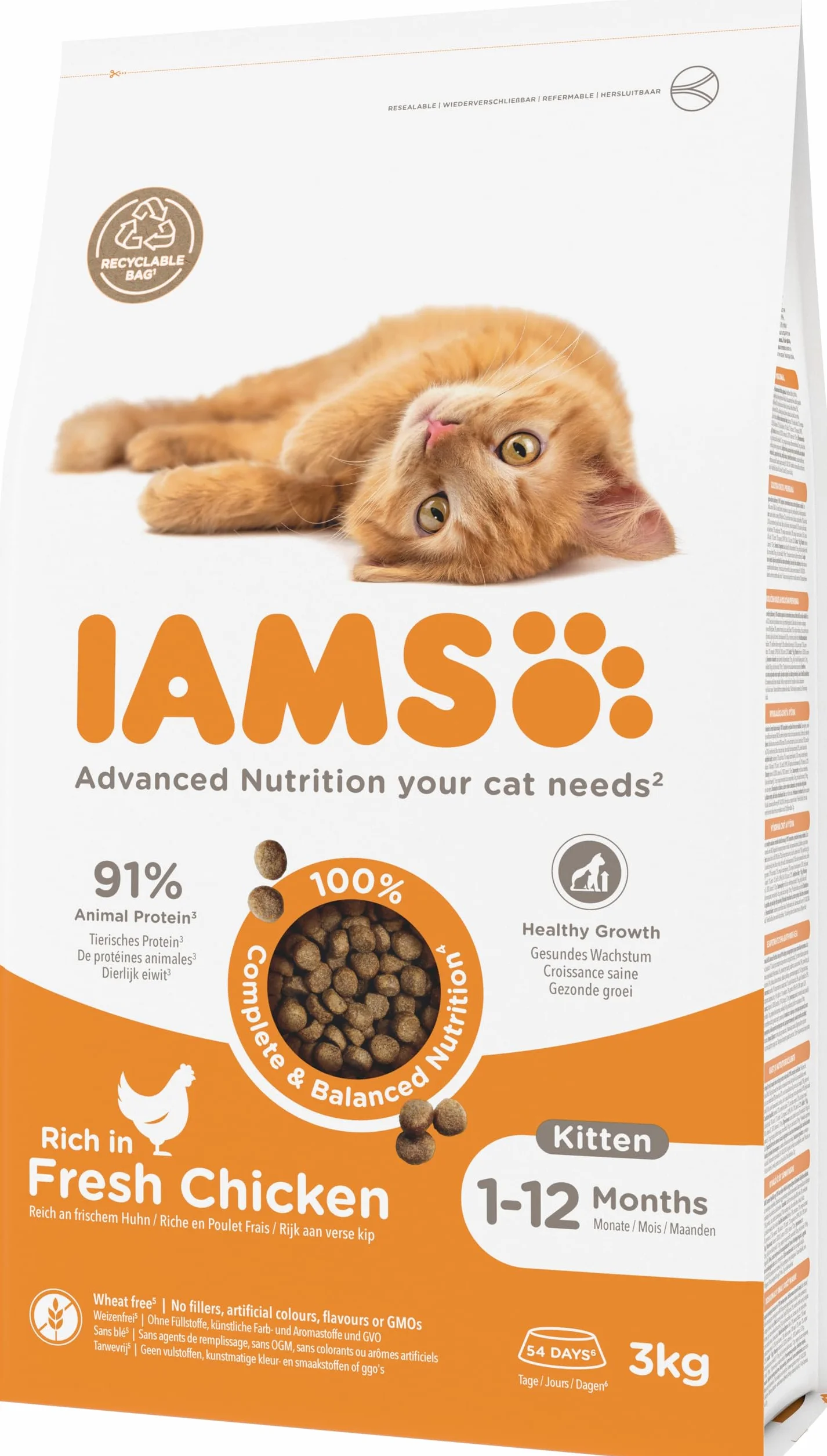IAMS Alimento seco para gatitos junior de 1-12 meses con pollo fresco, 3 kg