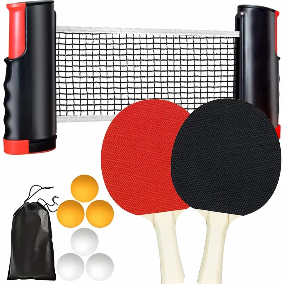Red de ping pong de mesa, juego con 2 raquetas, 6 bolas, extensible y bolsa de transporte