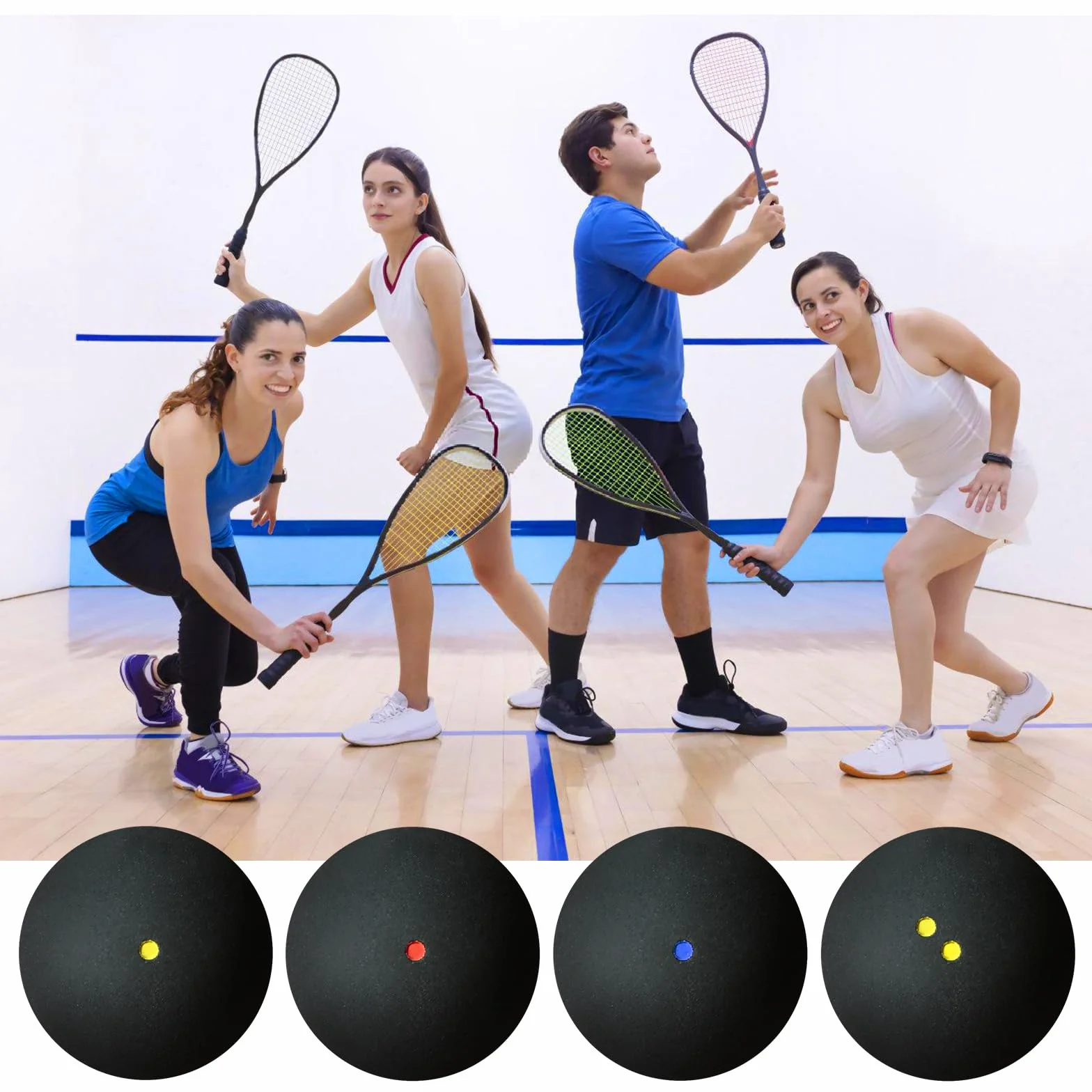 SUNOYA Juego de 4 pelotas de squash de goma de alto rebote para entrenamiento