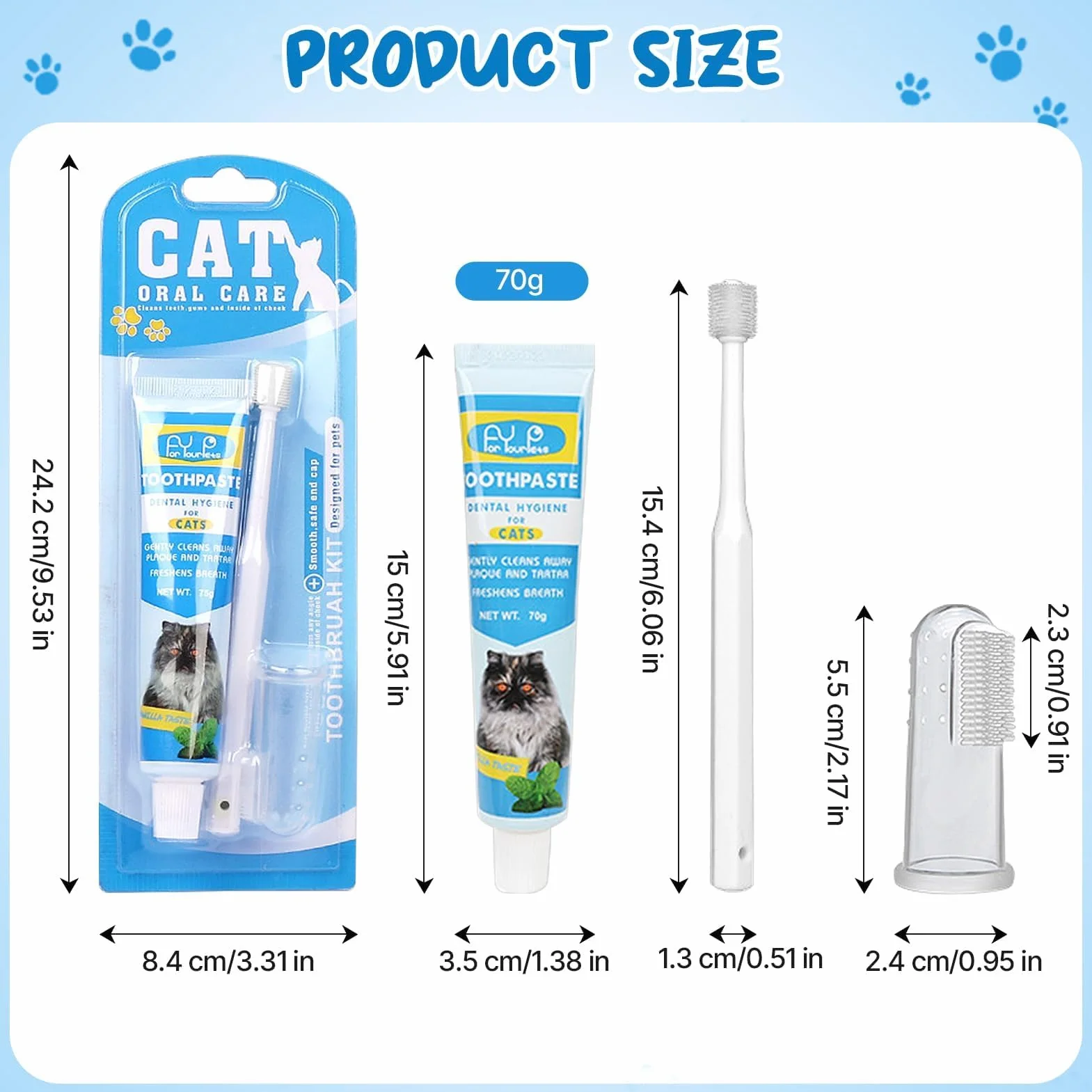 Pasta de dientes para gatos con cepillo de dientes y cepillo de dientes para perros y gatos, elimina la placa y el sarro, aliento fresco y bueno para los dientes