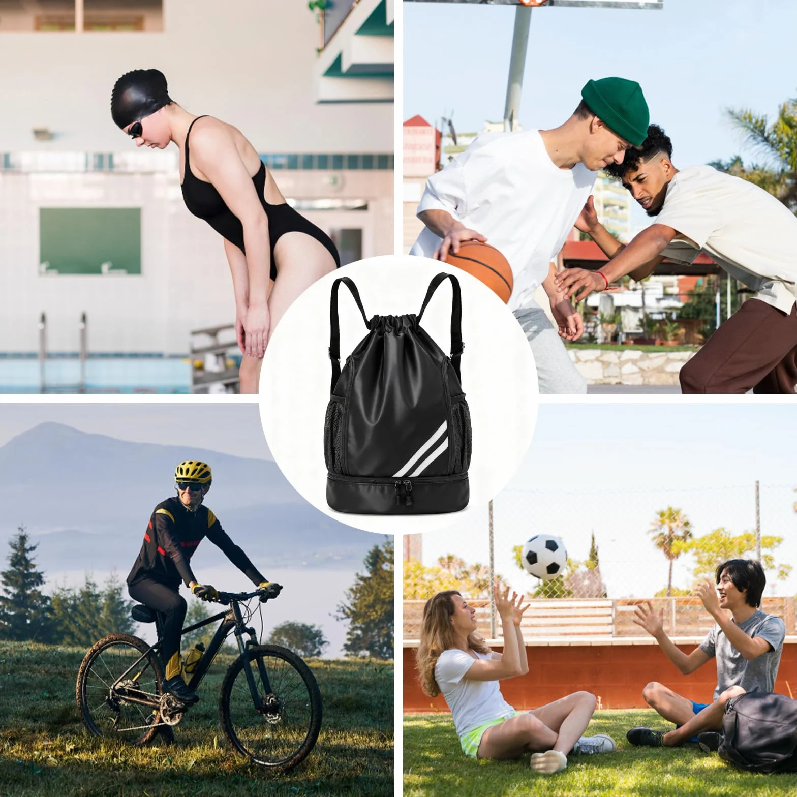 Mochila Gimnasio Hombre Impermeable con Compartimento para Zapatos, Bolsa Deporte Cuerdas Unisex Adulto