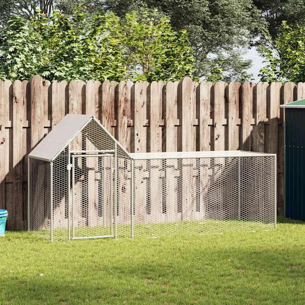 Gallinero de 3 x 1 x 1,5 m de acero galvanizado, estable gallinero con puerta y techo para aves de corral, patos y gansos, color plateado