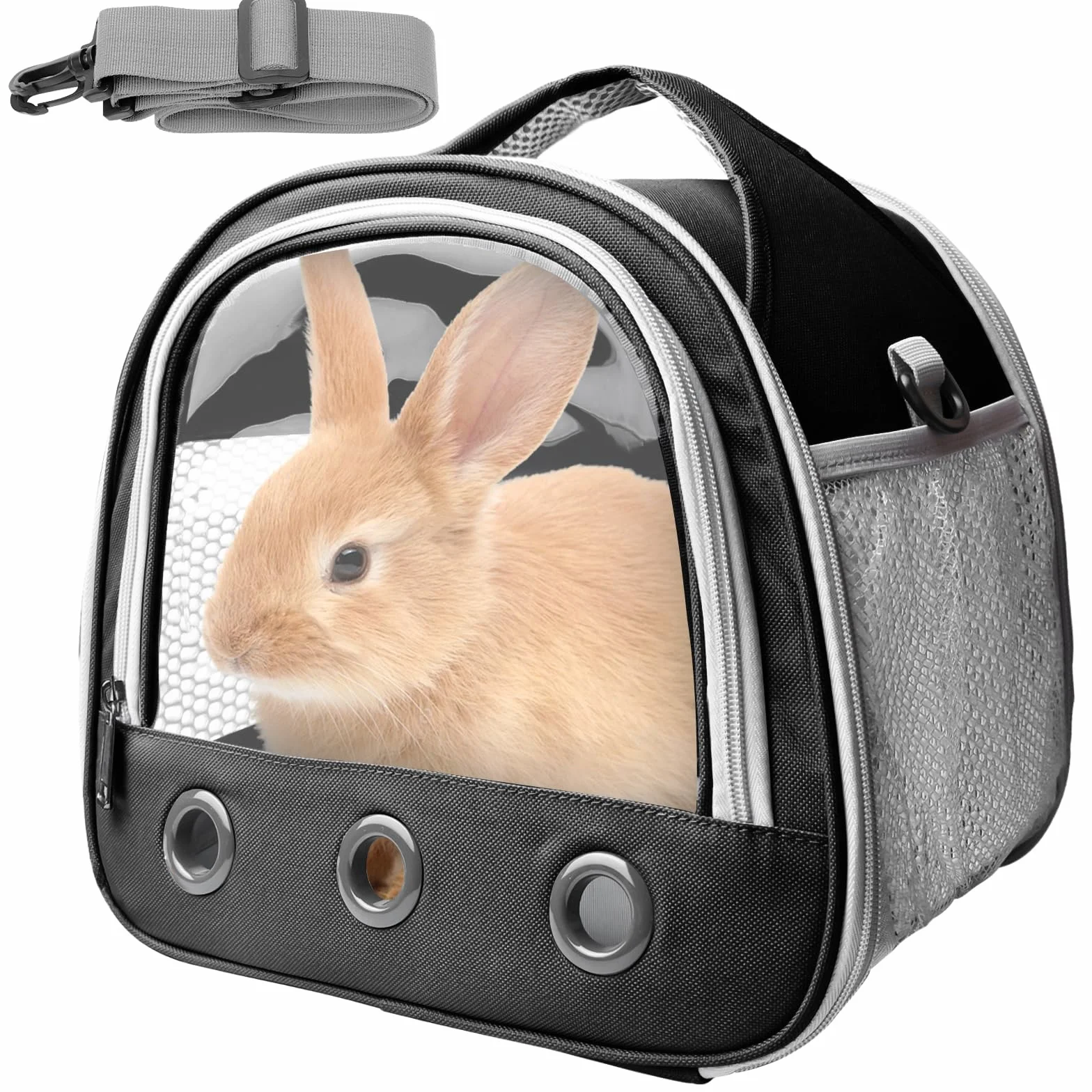 Transportín para conejos, 30 x 21 x 27 cm, caja de transporte para gatos, cobayas, bolsa de viaje para mascotas, bolsa de transporte plegable con correa para el hombro para gatos, perros, conejos