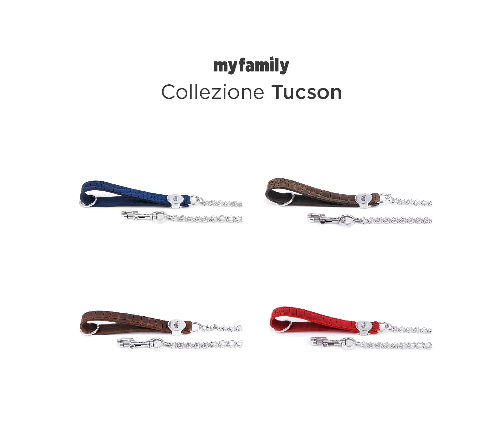 MyFamily Correa para Perros MyFamily De Cuero Genuino Italiano Y Cadena Made In Italy, Acabado Metálico Plateado Antiguo, Práctica Y Resistente, Hecha A Mano, Colección Tucson