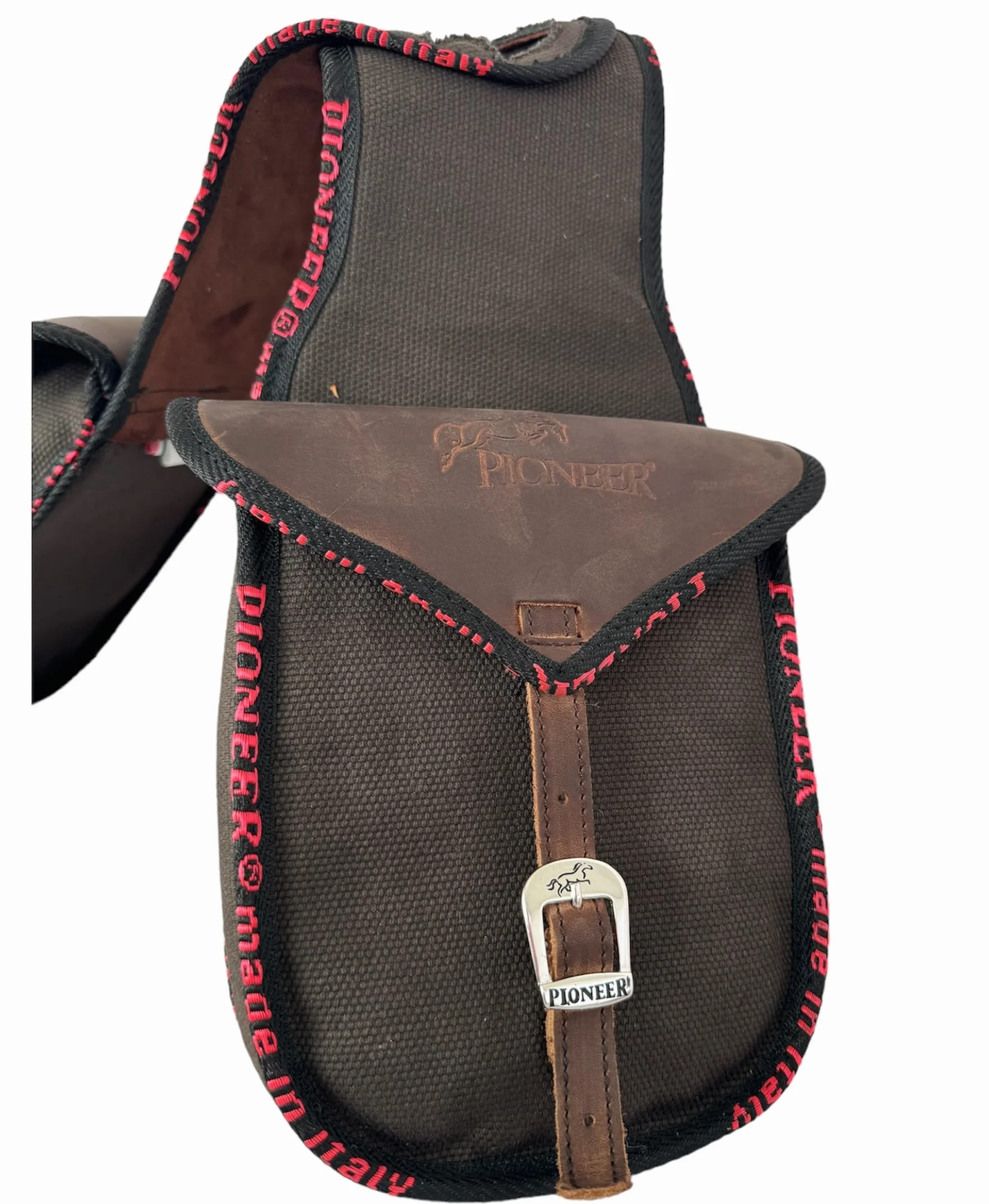 PIONEER Alforjas para Caballo de Piel - Diseño Frontal - Marrón
