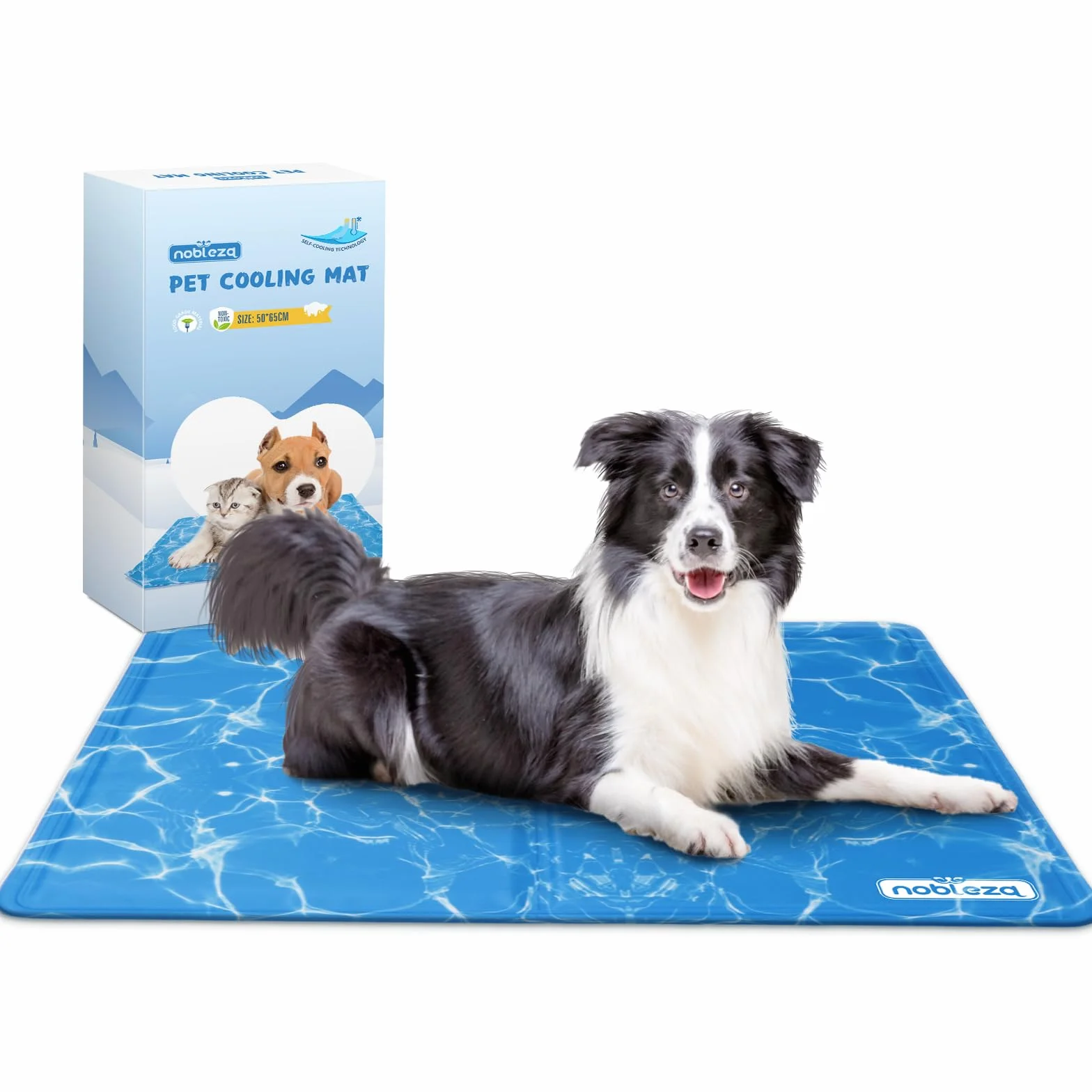 Nobleza - Alfombrilla refrescante para Mascotas Grandes. Auto refrigerante No tóxico. Ideal para para Perros, Gatos en Verano. 65 * 50 cm, Color Azul M