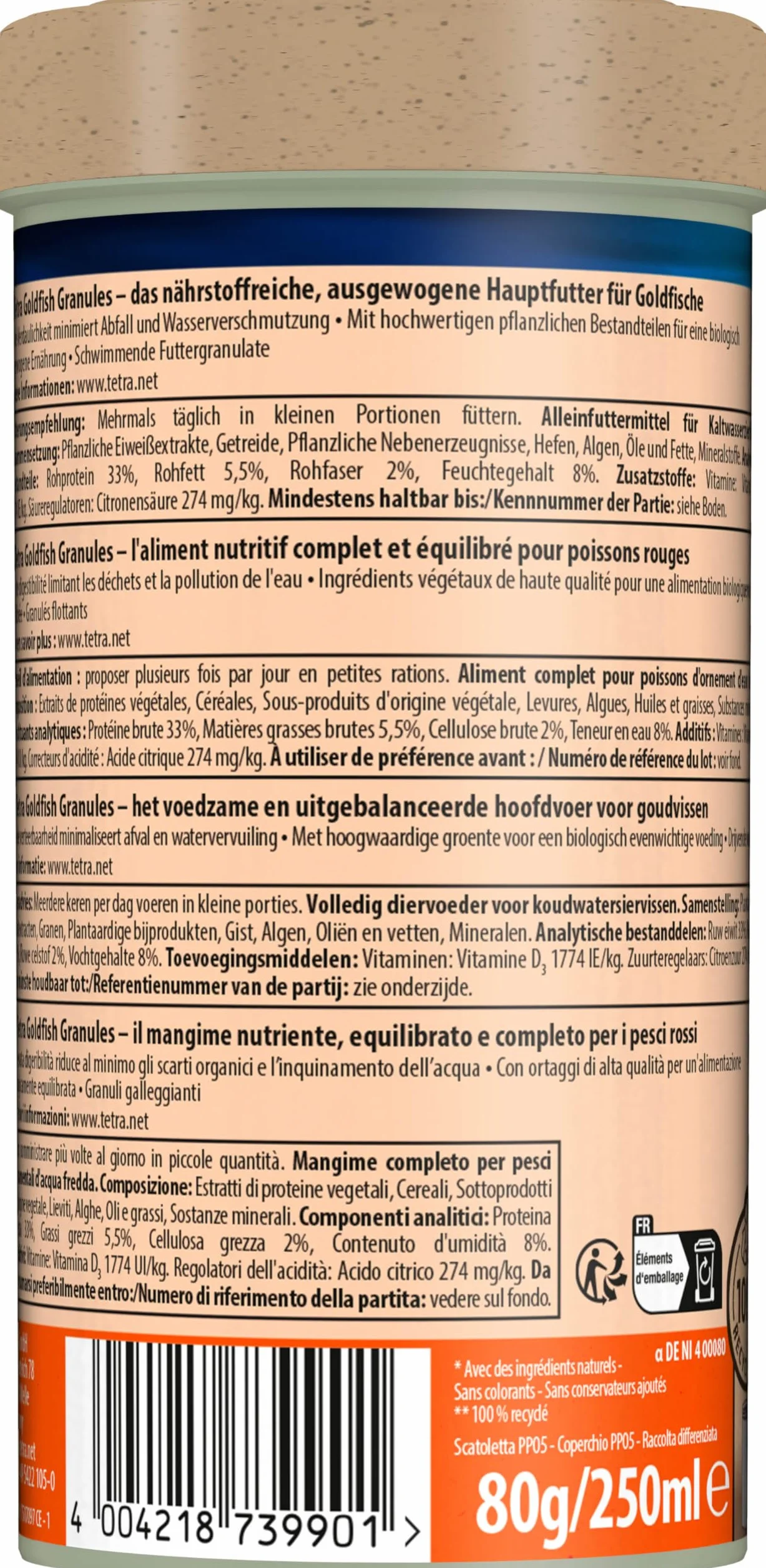 Tetra Goldfish Granules - Alimento granulado para carpines dorados y otros peces de agua fría, lata 250 ml