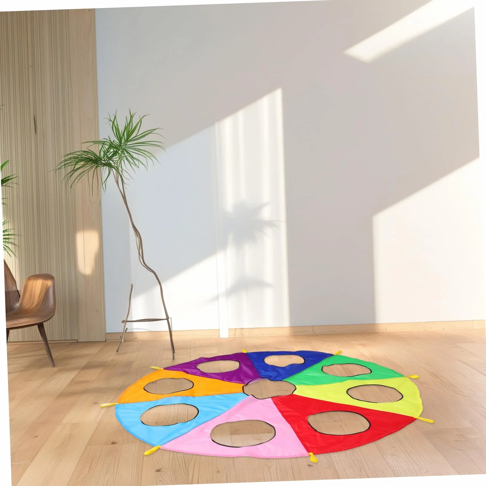 TOYANDONA Paracaídas Arcoíris con 9 Hoyos, Juego Cooperativo, Material Seguro Plegable para Niños Jardín de Infantes Actividades al Aire Libre