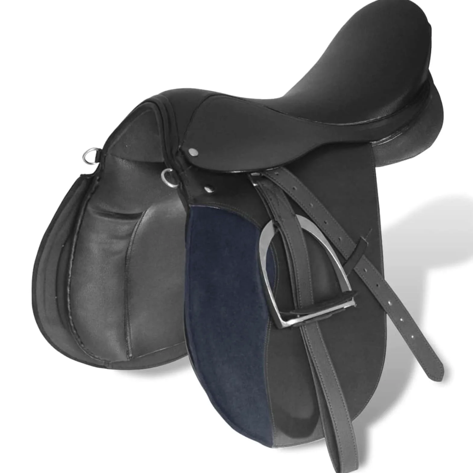 Juego de sillines de equitación de 44,5 cm, piel auténtica, color negro, 18 cm, 5 en 1