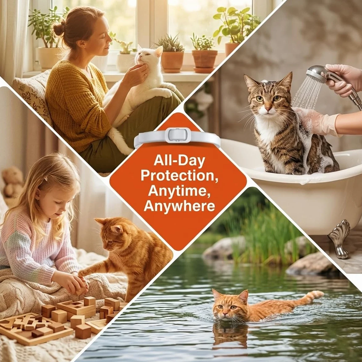 Collar Antiparasitario para Gatos – Anti Pulgas y Garrapatas – Pack de 2 Collares Ajustables con Aceites Esenciales Naturales – Protección Diaria para Gatos Pequeños y Adultos