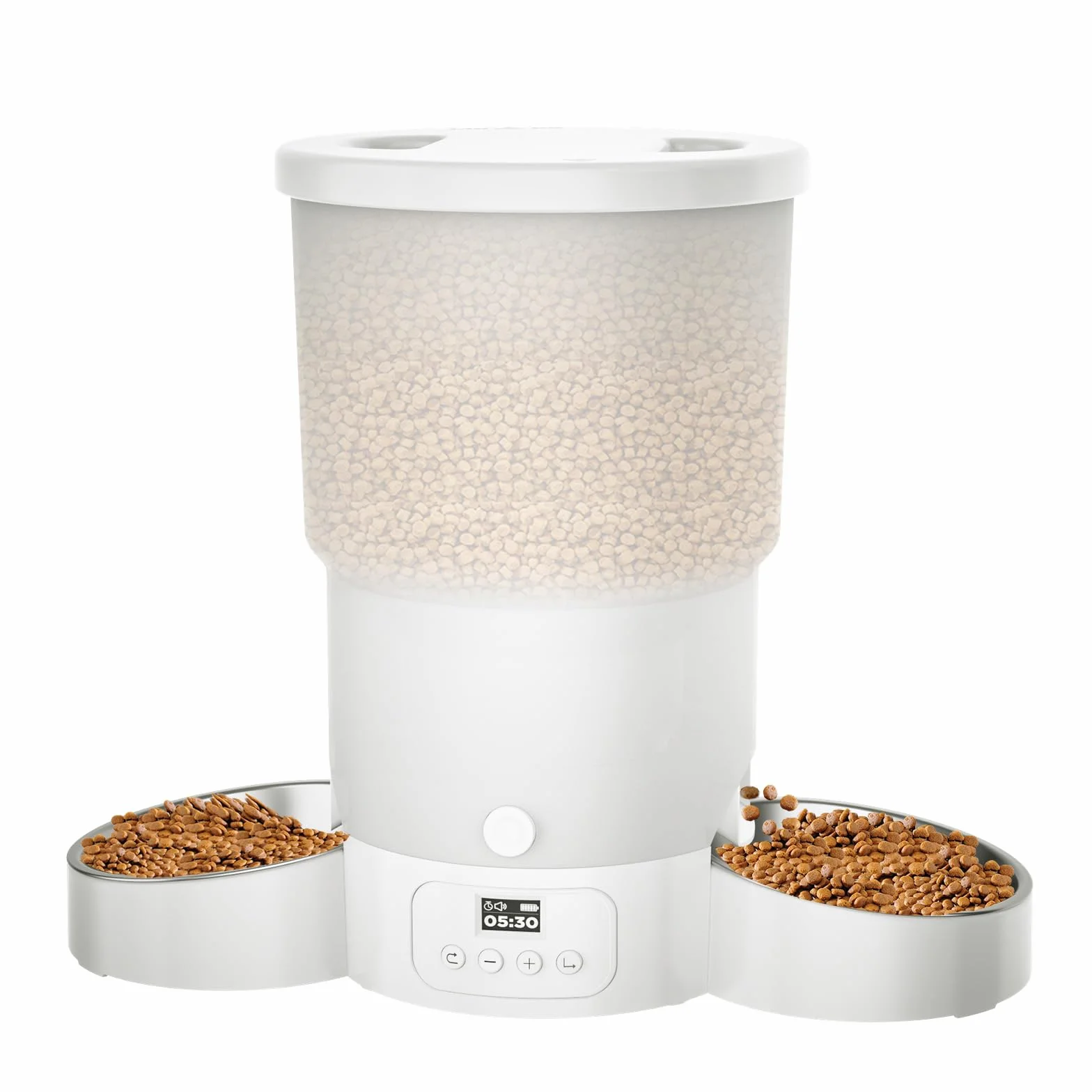 Gimars 5L Comedero Gato Automatico 2 Cuencos Inoxidables, Fácil De Configurar, Temporizador Programable 1-6 Comidas al Día Dispensador Comida Gatos y Perro en Diseño Sellado, Grabación Voz 10s