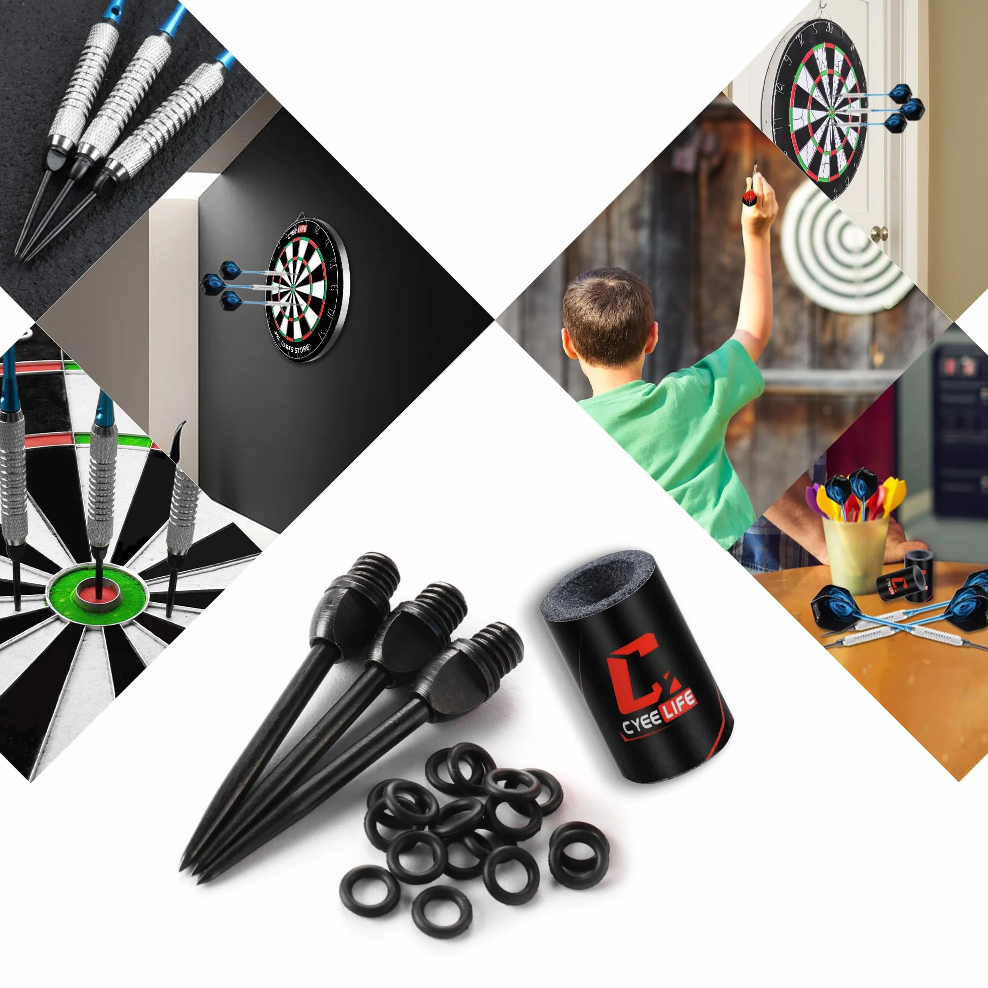 CyeeLife puntas de dardos de acero 2BA con anillos de goma y sacapuntas
