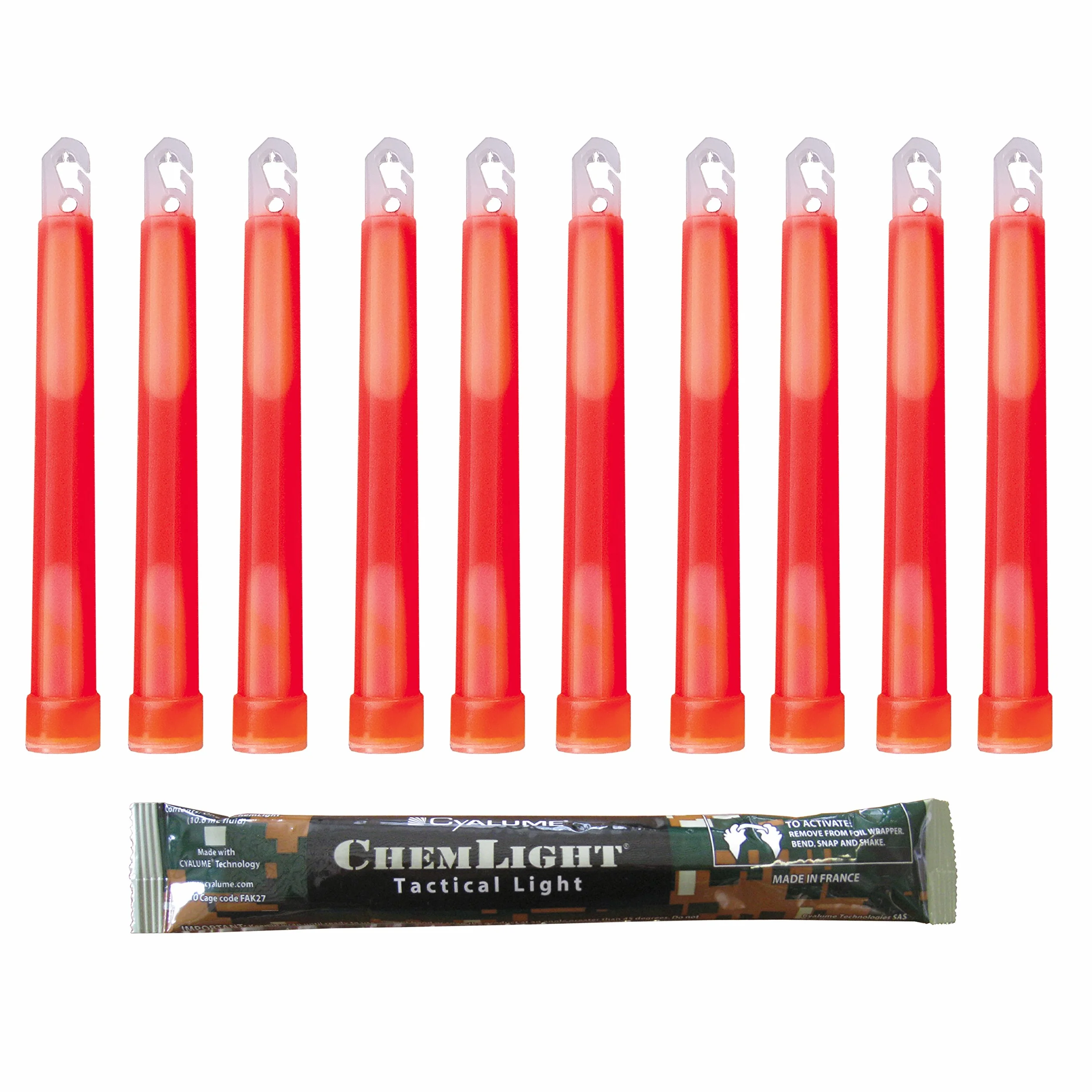Cyalume ChemLight Lightsticks 15cm roja 12 horas militar Caja de 10