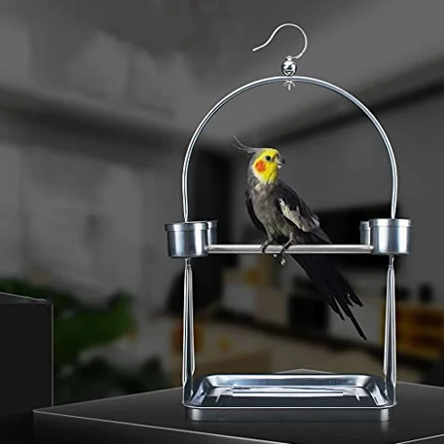 Jaula para pájaros de Acero Inoxidable para Loros, tamaño pequeño y Mediano, con diseño de Piel de Tigre, con Taza de Comida, para periquitos, Canarios, decoración de jaulas para pájaros, S